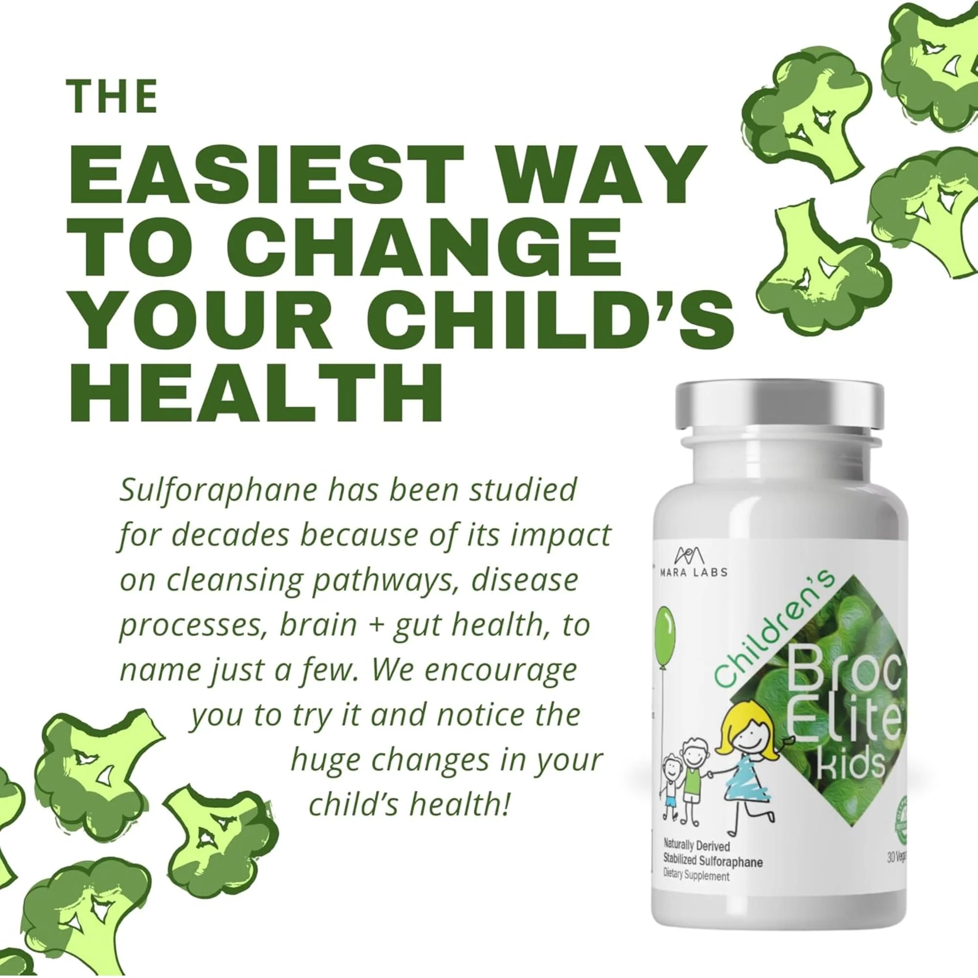 BrocElite Mara Labs Kids | Broccoli Supplement w/Naturally Stabilized Sulforaphane Extract for Children | No Glyphosate Residue | 60 Vegan Capsules - Image 4