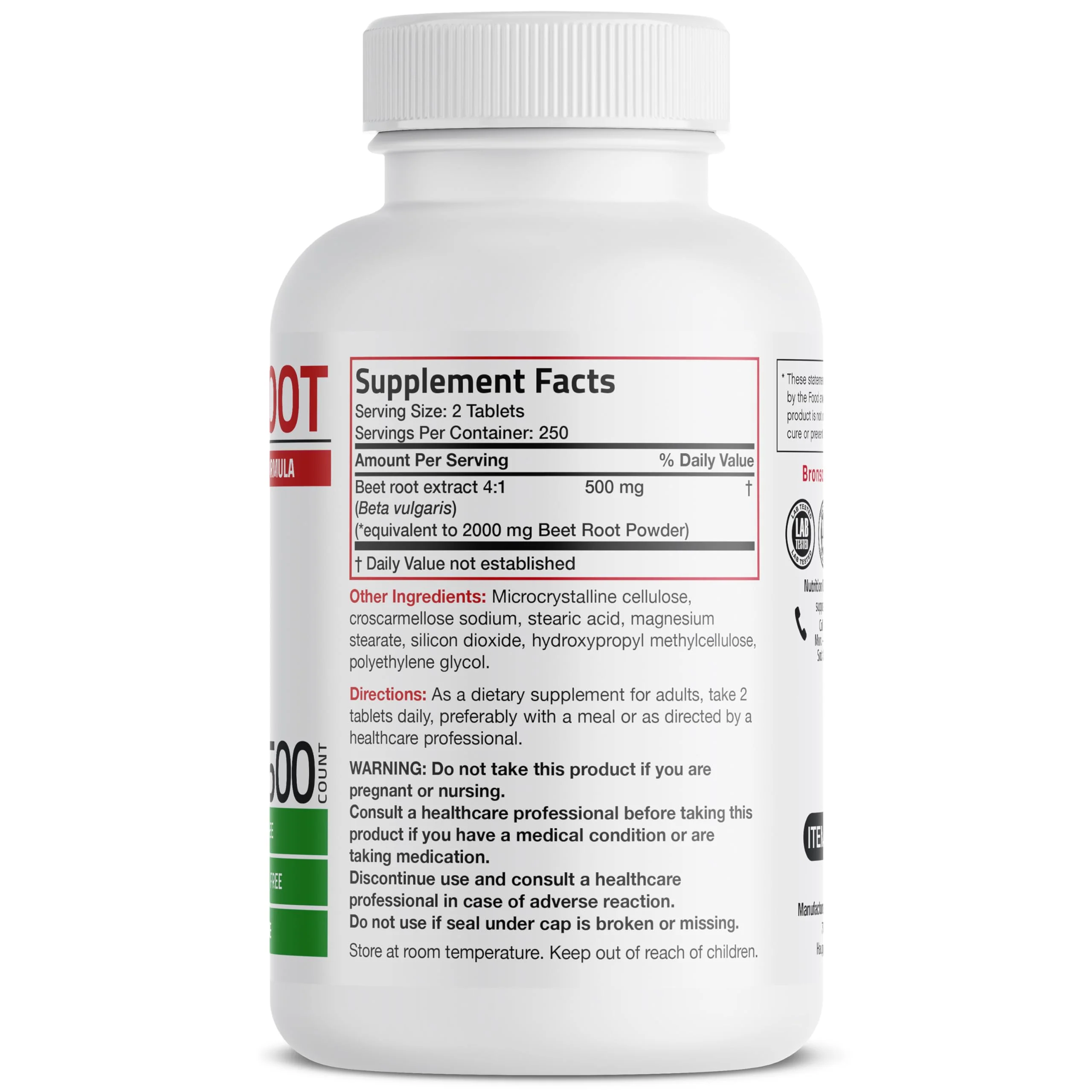 Bronson Beet Root Extra Strength, Non-GMO, 500 Vegetarian Tablets - Image 8