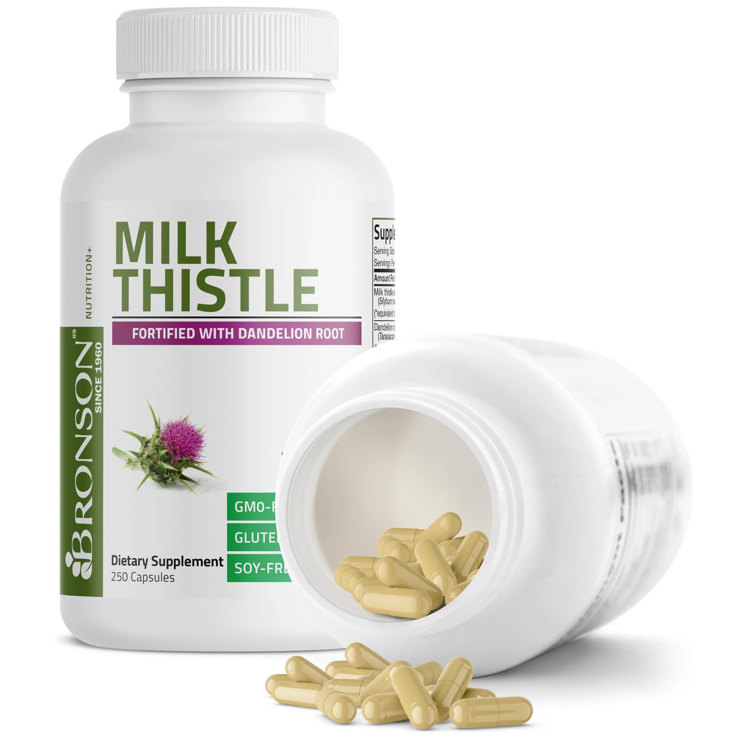 Bronson Milk Thistle Silymarin Marianum & Dandelion Root Liver Health Support, Antioxidant Support, Detox, 250 Capsules - Image 4