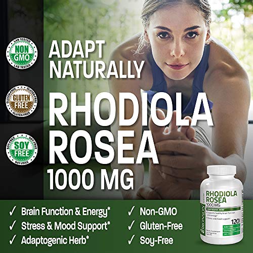 Bronson Rhodiola Rosea 1000mg Supplement - Adaptogenic Herb for Brain, Stress & Mood Support - Non-GMO, 120 Vegetarian Capsules - Image 6