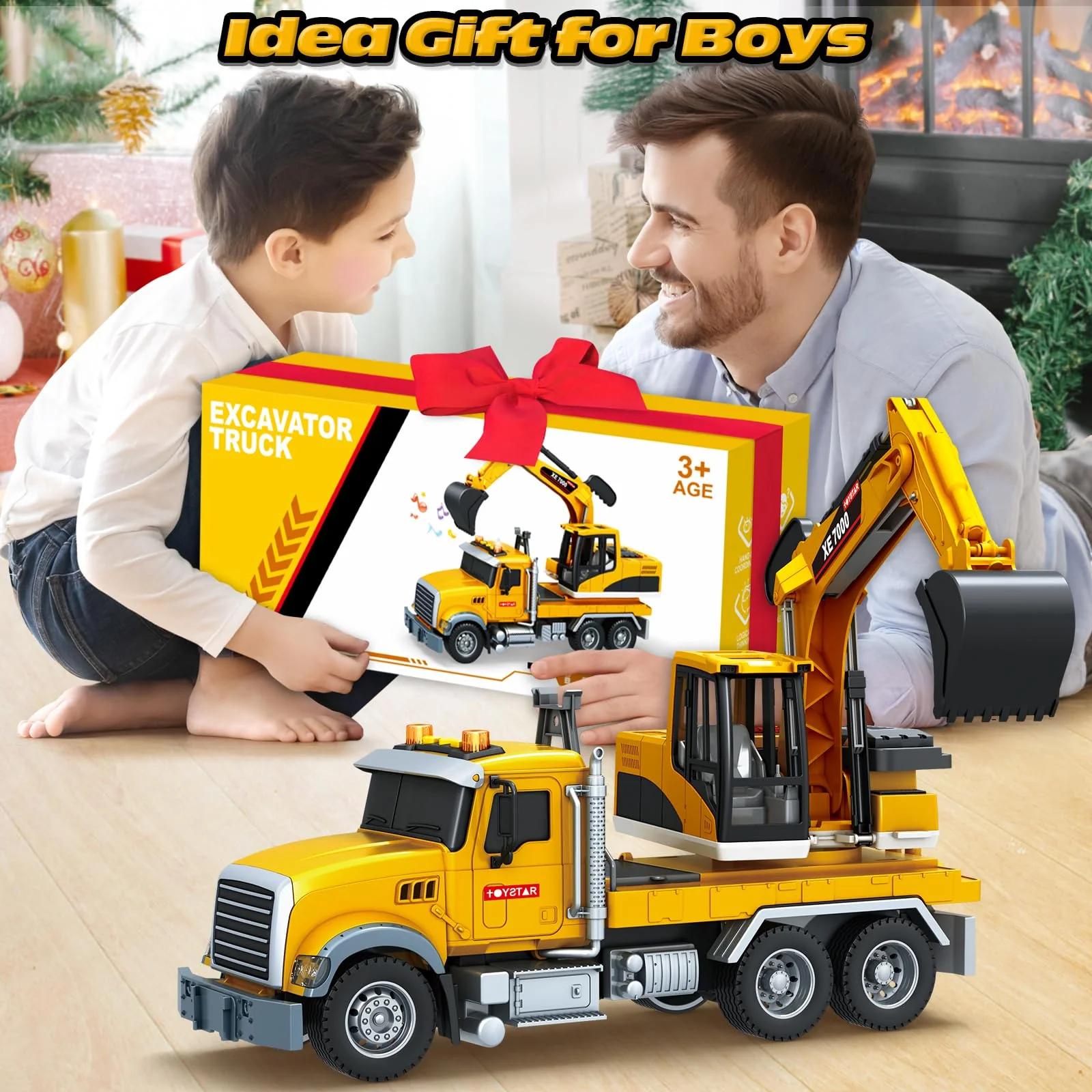 Bstoyder Kids Toys for 3 4 5 6 7 8 Years Old Boys, Large Excavator Truck Toy with Lights, Sounds, Toddler Friction Powered Truck Vehicle Toy for Boys Girls Christmas Birthday Gifts - Image 2