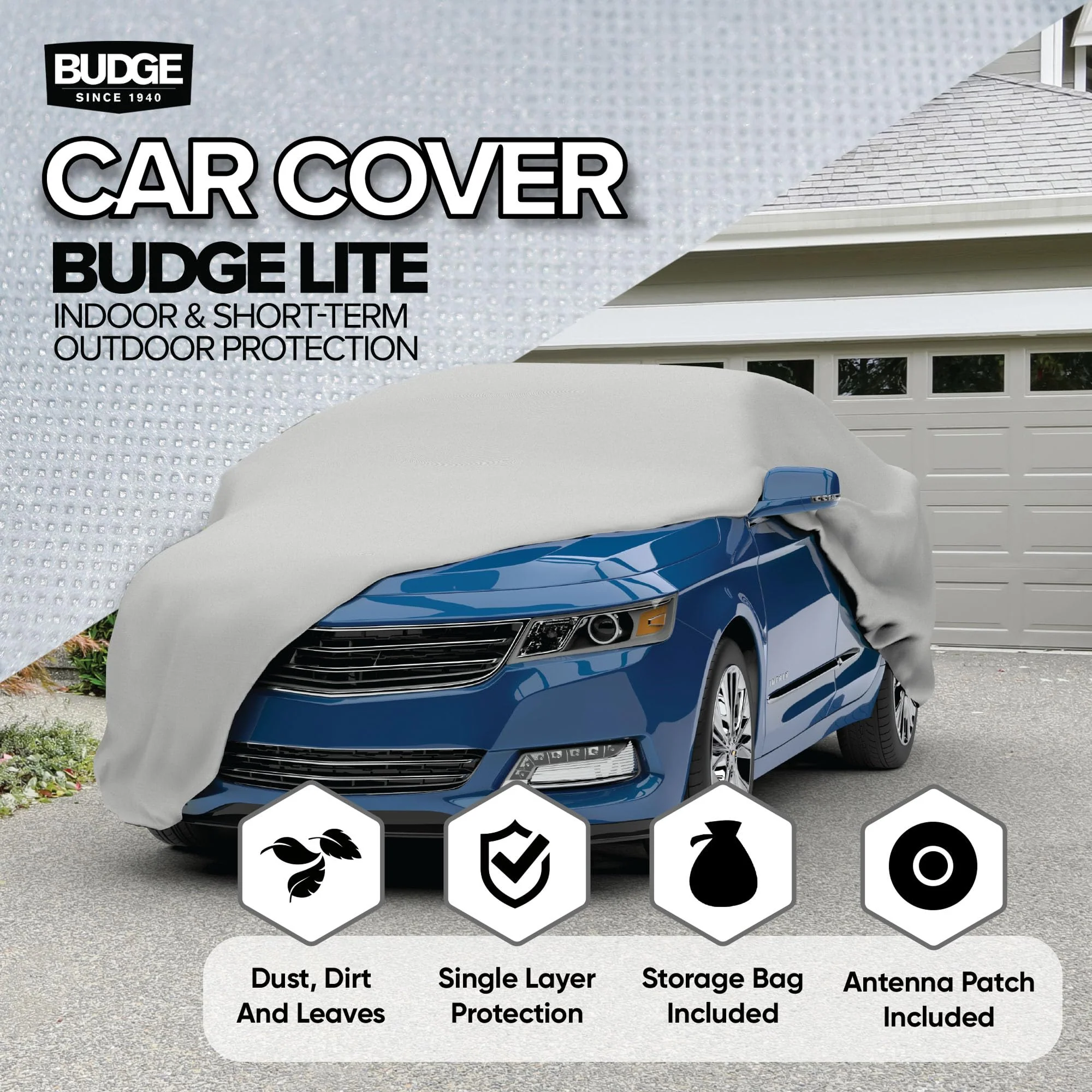 Budge Lite Car Cover, Indoor Protection, Breathable Dustproof Cover, Fits Full-Size Sedans up to 264 Inches, Gray, Size 5 - Image 8