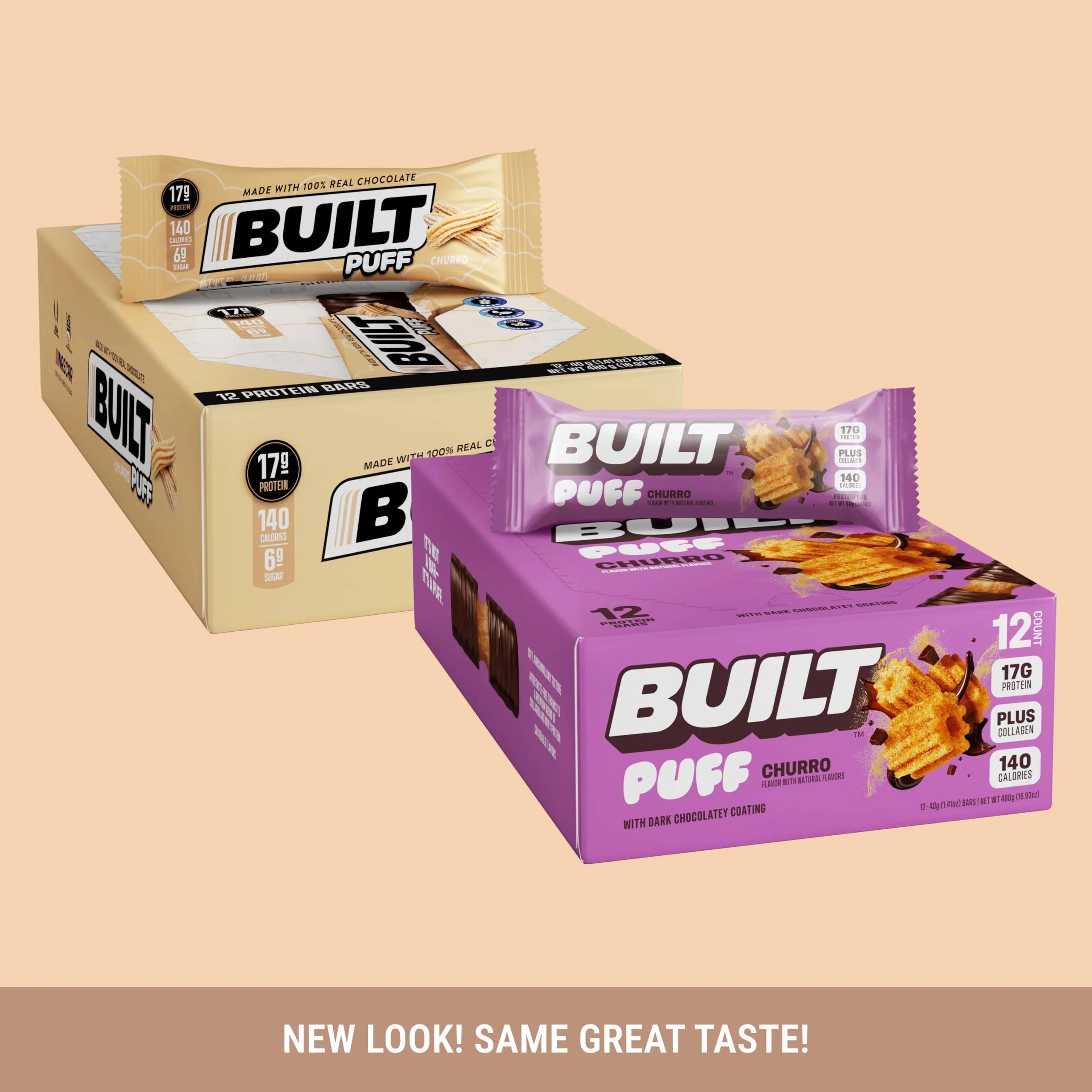 Built Bar, Puff Protein Bars, Churro Puff, 17g Protein Snacks, On-The-Go Bars, Only 140 Calories & 6g Sugar, Collagen, Gluten Free, 12 Count - Image 4