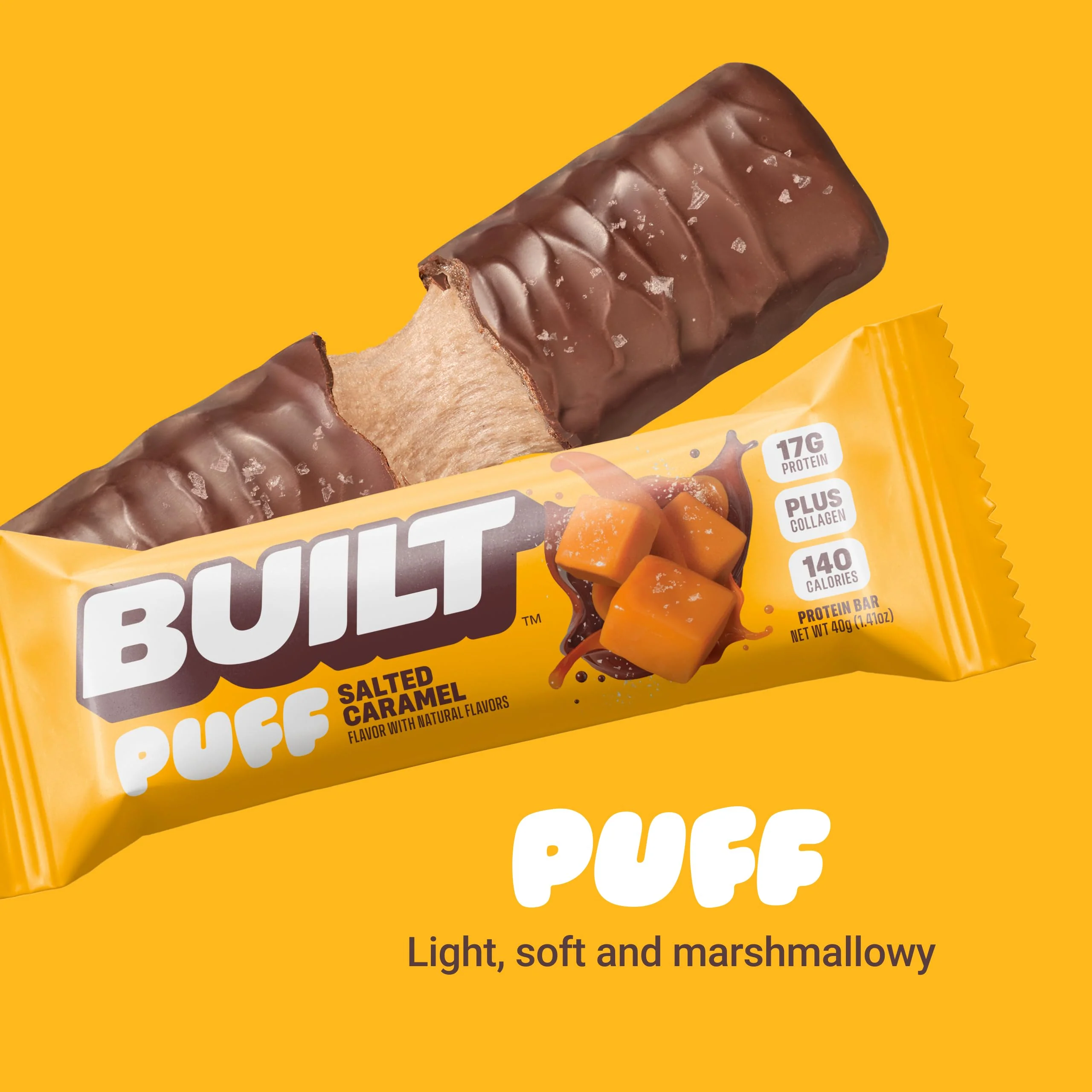 Built Bar, Puff Protein Bars, Salted Caramel Puff, 17g Protein Snacks, On-The-Go Bars, Only 140 Calories, 6g Sugar, Collagen, Gluten Free, 12 Count - Image 5