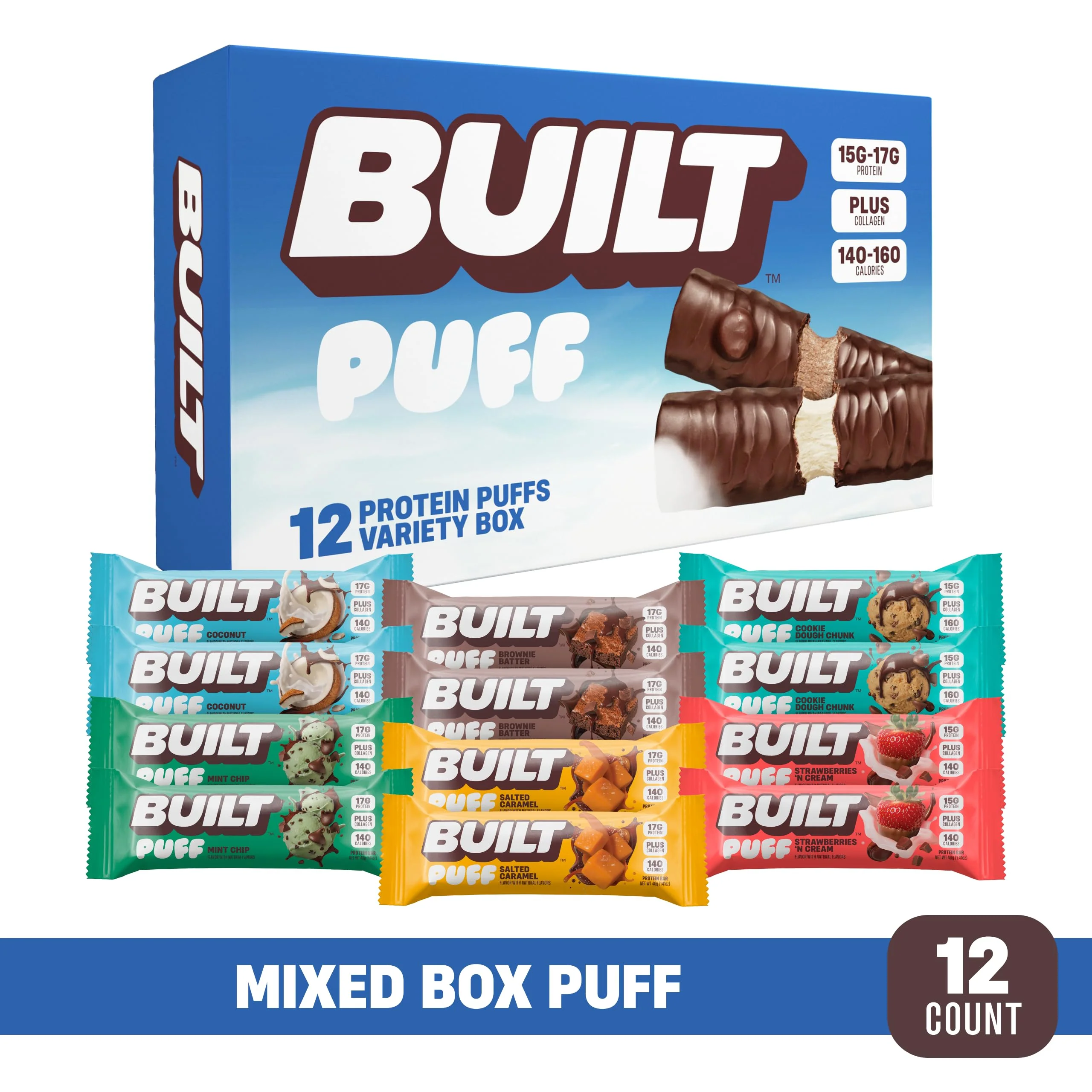 Built Bar, Puff Protein Bars, Variety Pack, Collagen, On-the-go Snacks, Breakfast Bar, Mixed Sampler, 12 Pack - Image 8