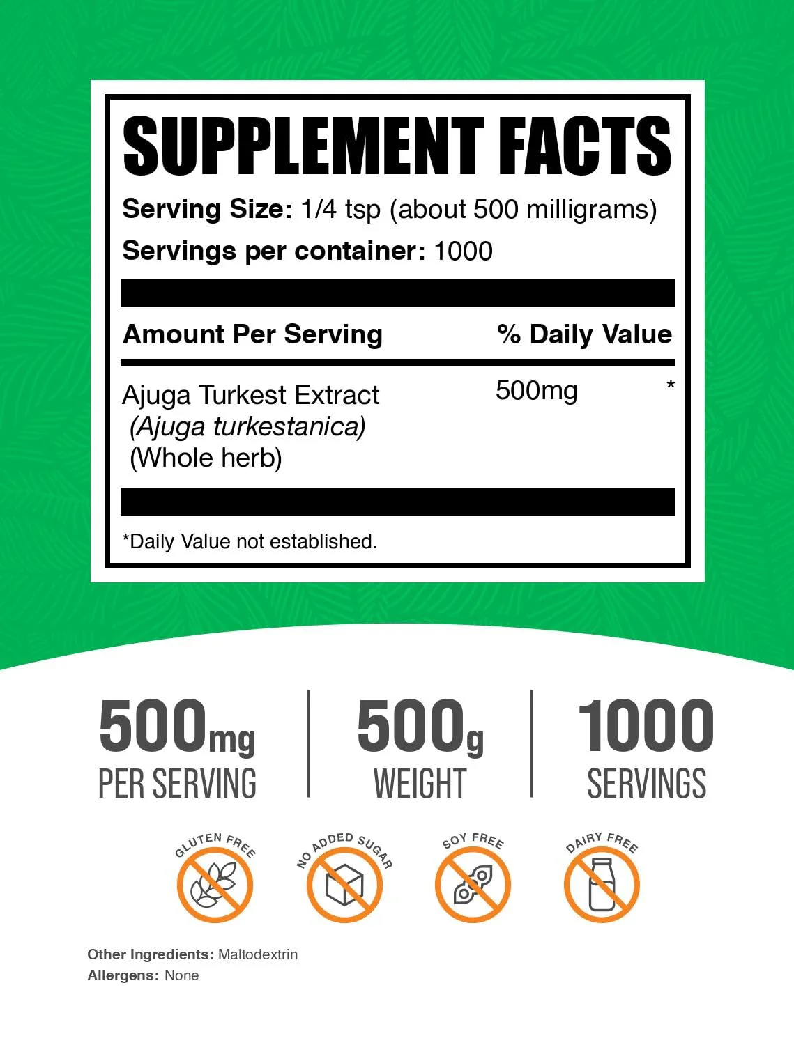BulkSupplements.com Ajuga Turkest Extract Powder - Herbal Supplement Powder, Ajuga 500mg - Pure & Gluten Free, 500mg per Serving, 500g (1.1 lbs) (Pack of 1) - Image 5