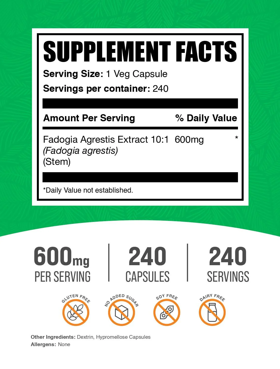 BulkSupplements.com Fadogia Agrestis Capsules - Fadogia Agrestis Supplement, Fadogia Agrestis 600mg - for Energy Boost, Vegan, 1 Capsule per Serving, 240 Veg Capsules (Pack of 1) - Image 5