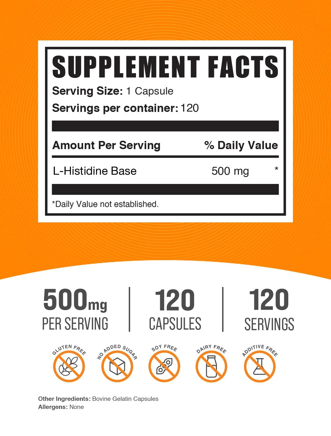 BulkSupplements.com L-Histidine Capsules - as L-Histidine Base, Histidine Supplement - Essential Amino Acid & Gluten Free, 1 Capsule per Serving, 120 Capsules (Pack of 1) - Image 5