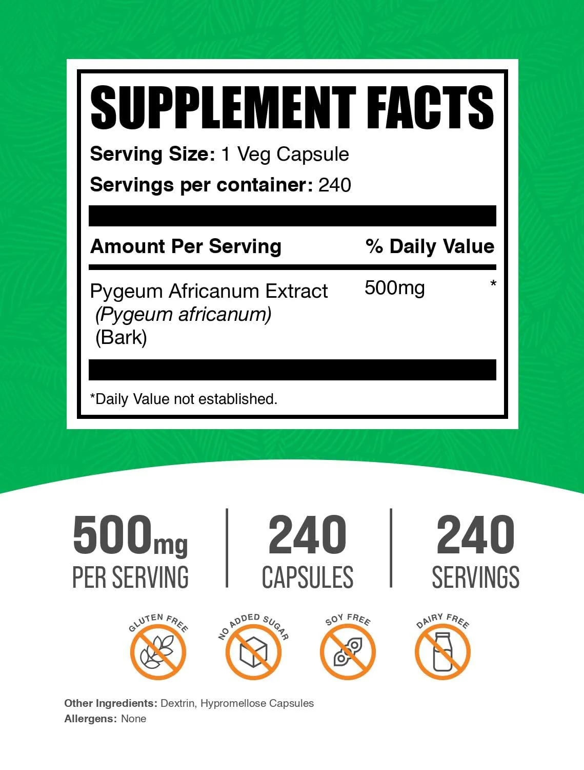 BulkSupplements.com Pygeum Africanum Extract Capsules - Herbal Supplement, from Pygeum Bark - Vegan & Gluten Free, 1 Capsule per Serving, 240 Veg Capsules (Pack of 1) - Image 5