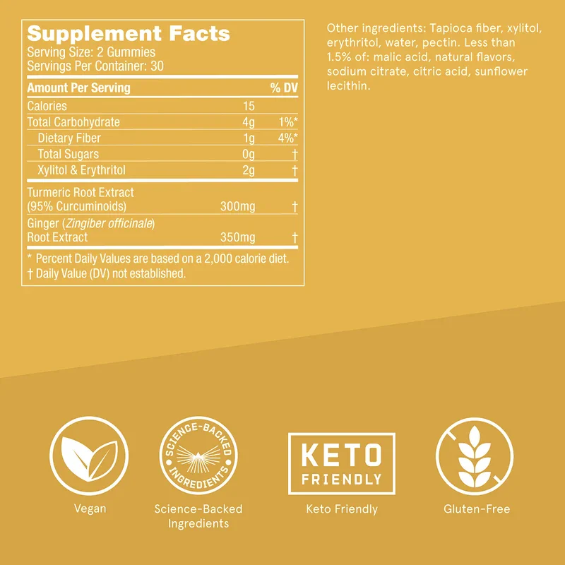 Bulletproof Sugar-Free Peach Ginger Turmeric Gummies, 60 Count, Keto Supplement for Joint and Inflammation Response Support - Image 4