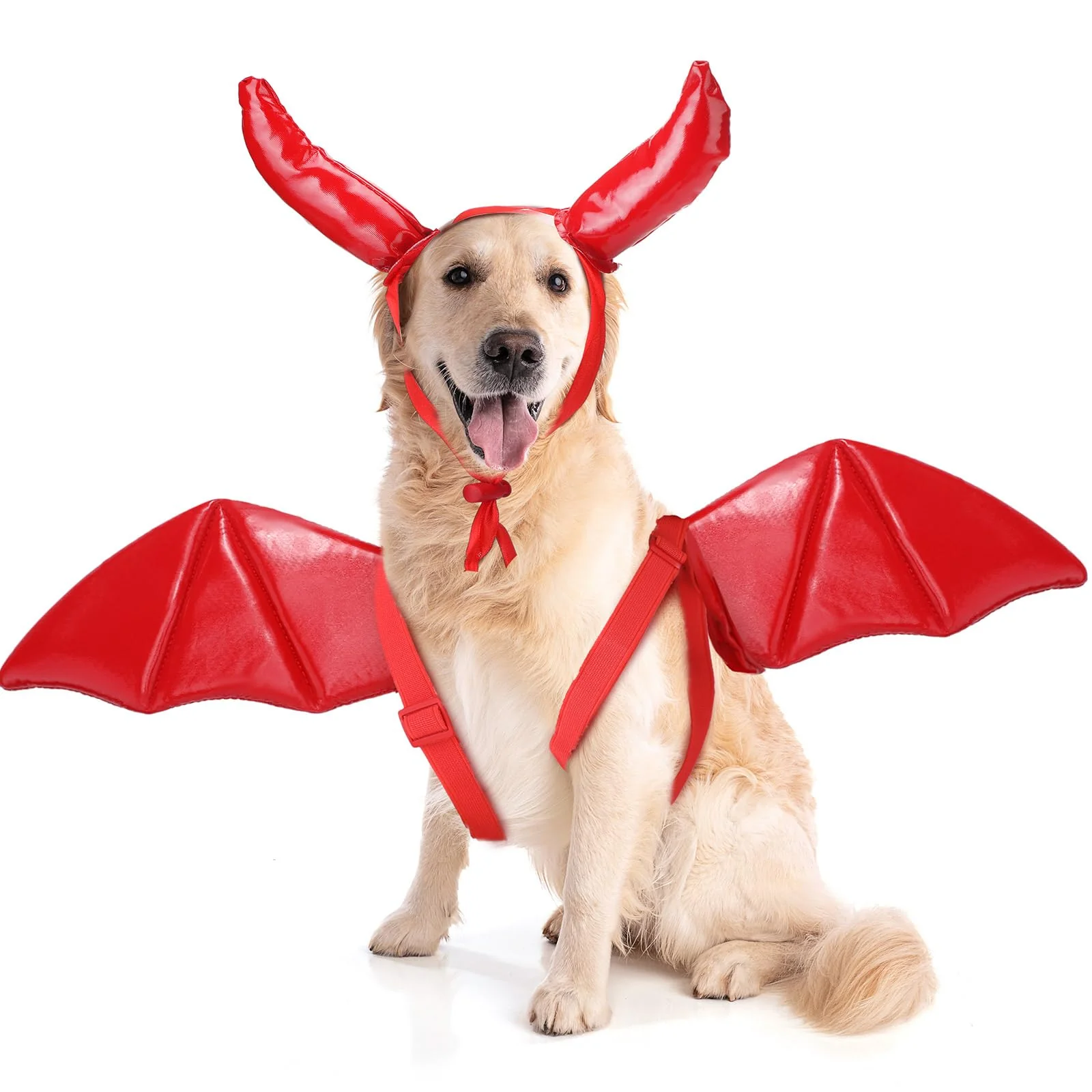 Bulyoou Pet Halloween Costume Angel Dog Costume Wings and Dog Devil Cat Angel Devil Cosplay Outfit Fits Many Pets for Christmas, Halloween Parties, Gifts for Dog & Cat Lovers(White, Red) - Image 4