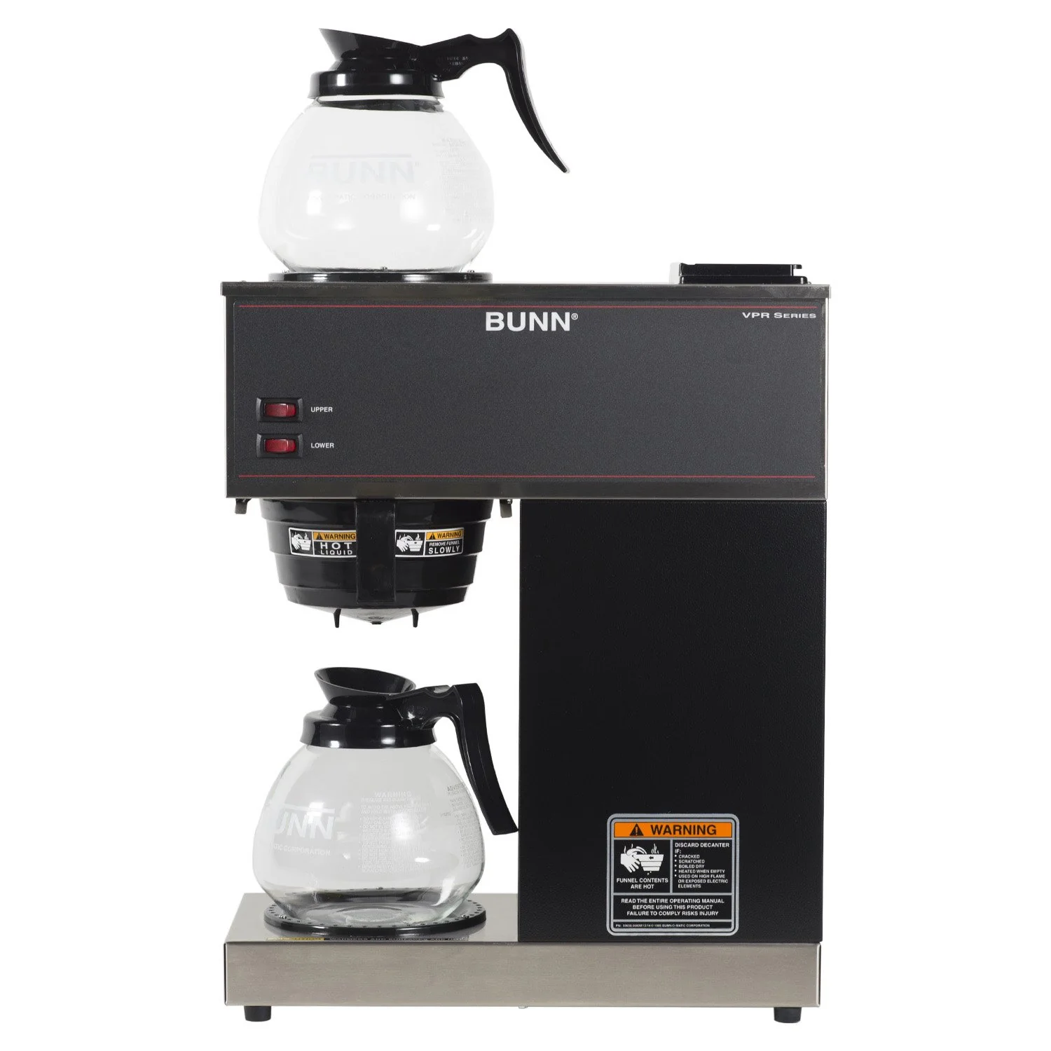 BUNN 33200.0015 VPR-2GD 12-Cup Pourover Commercial Coffee Brewer with Upper and Lower Warmers and Two Glass Decanters, Black, Stainless, Standard - Image 5