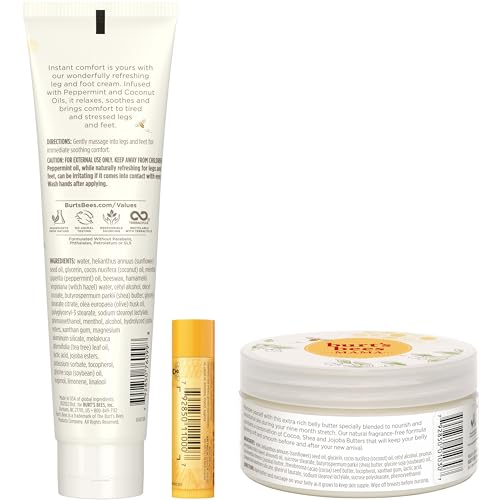 Burt's Bees Pregnancy Essentials Christmas Gifts Set, 3 Baby Shower Products & Must Have Baby Registry Items, Nourishing Skincare for Mom to be - Mama Belly Butter, Original Lip Balm, Leg & Foot Cream - Image 2