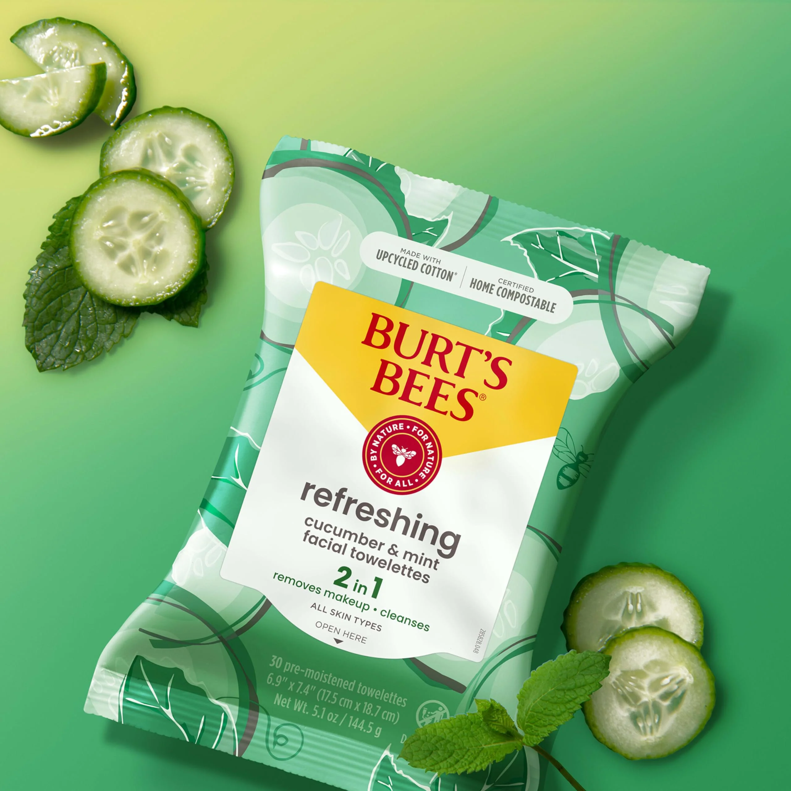 Burt's Bees Stocking Stuffers, Cucumber & Mint Face Wipes, for All Skin Types, Refreshing Makeup Remover & Facial Cleansing Towelettes, Skin Care Christmas Gifts, 30 Ct. (3-Pack) - Image 6