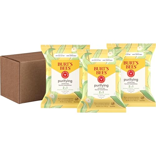 Burt's Bees Stocking Stuffers, Purifying Facial Towelettes Christmas Gifts With White Tea, Gentle Face Cleanser Pre-Moistened Towelettes, Makeup Remover Wipes, 30 ct. Package (3-Pack) - Image 2