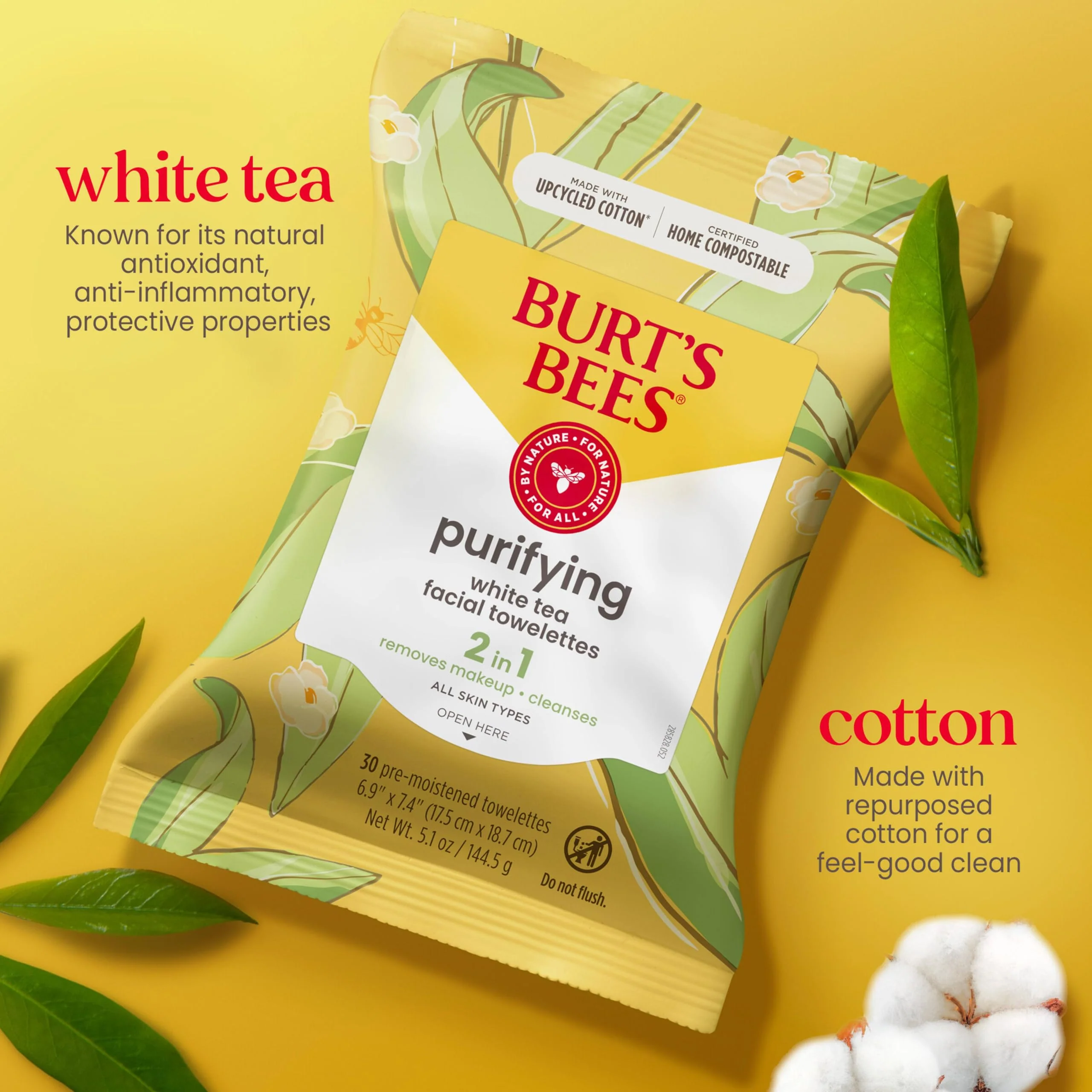 Burt's Bees Stocking Stuffers, Purifying Facial Towelettes Christmas Gifts With White Tea, Gentle Face Cleanser Pre-Moistened Towelettes, Makeup Remover Wipes, 30 ct. Package (3-Pack) - Image 9