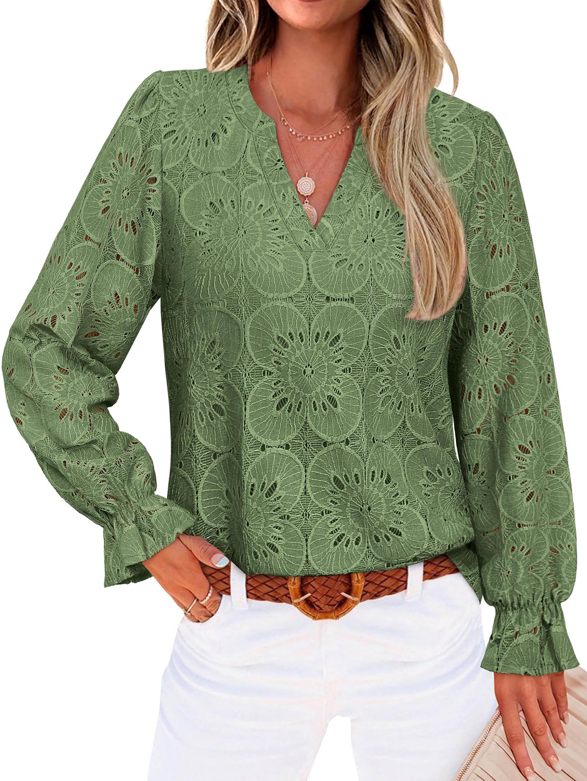 Business Casual Outfits for Women 2025 Long Sleeve Tops Womens Shirts Dressy Blouses for Women Business Casual Green Christmas XL