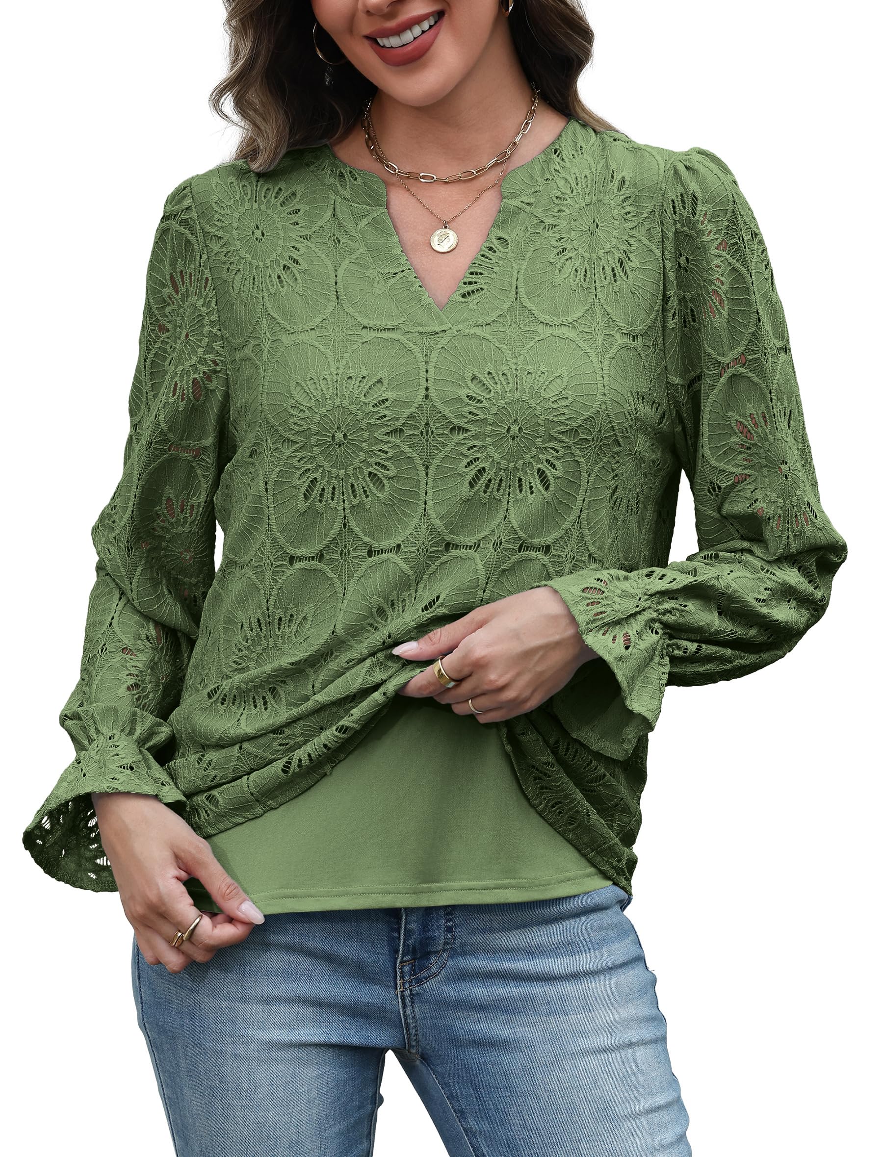 Business Casual Outfits for Women 2025 Long Sleeve Tops Womens Shirts Dressy Blouses for Women Business Casual Green Christmas XL - Image 4