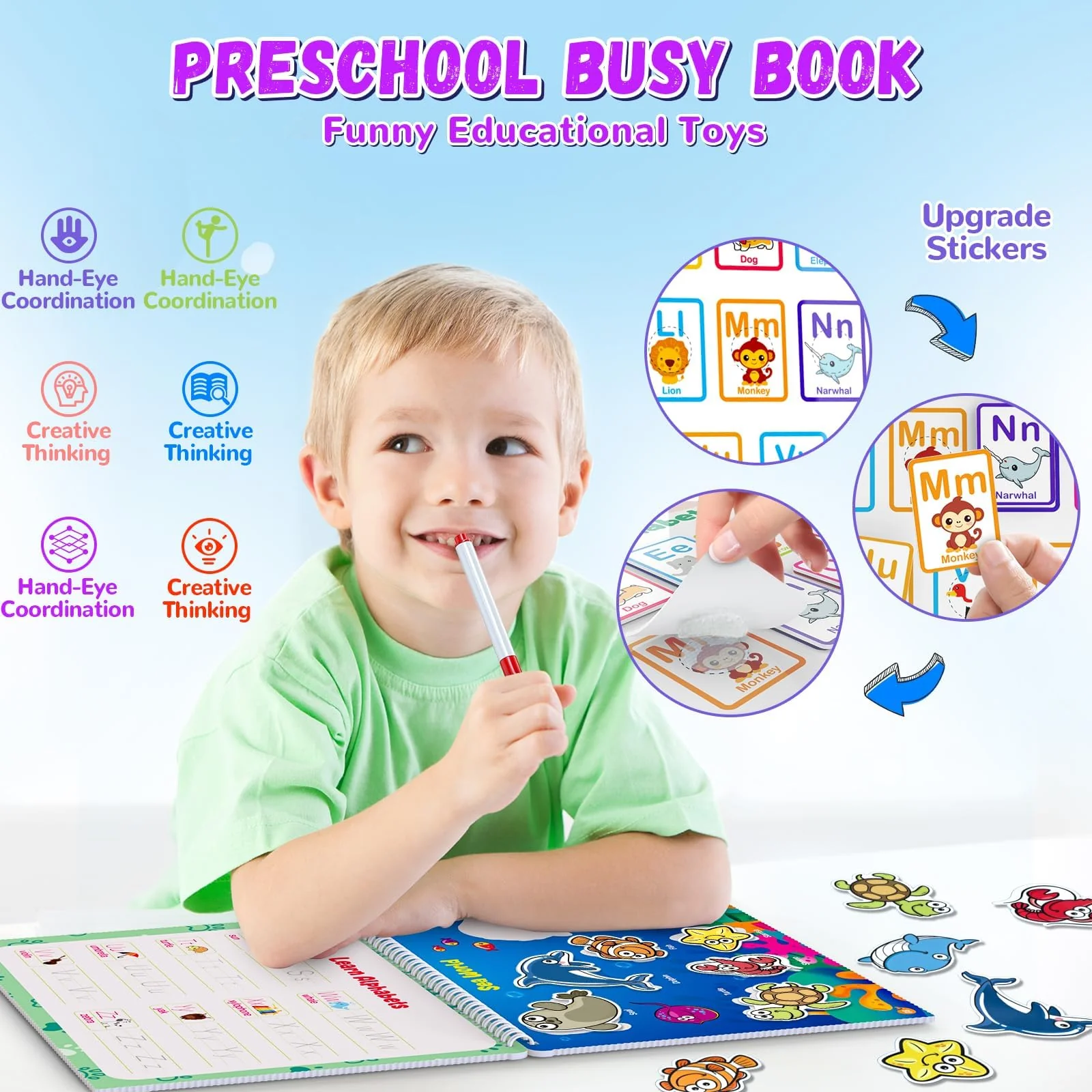 Busy Book for Toddlers 3+, Preschool Learning Activities with 30 Themes Prek Preschool Workbooks, Montessori Educational Learning Toys Activity Books for Christmas Birthdays Gifts Boys Girls - Image 5