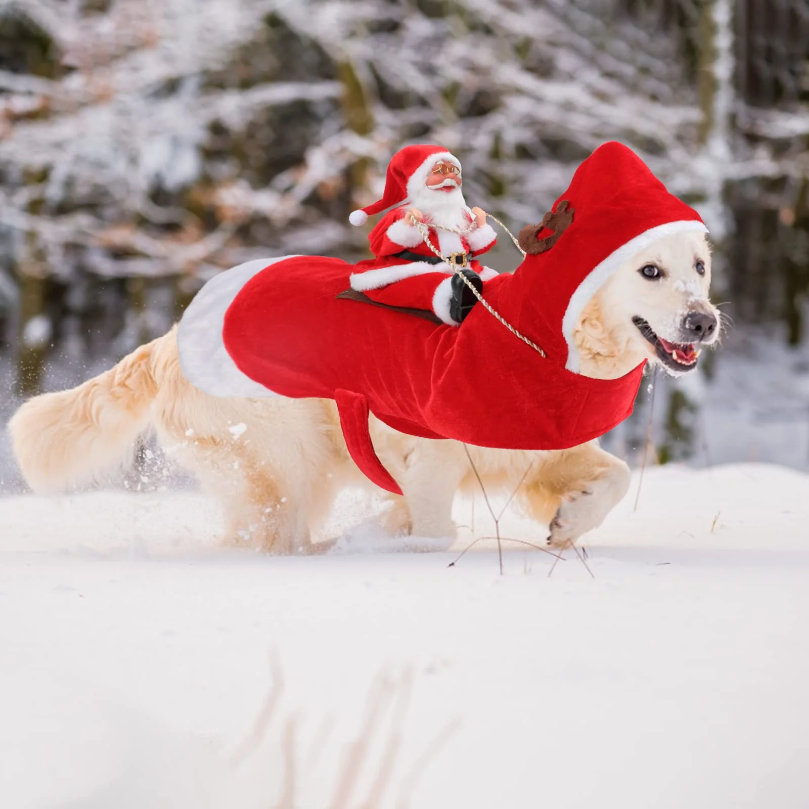 BWOGUE Santa Dog Costume Christmas Pet Clothes Santa Claus Riding Pet Cosplay Costumes Party Dressing up Dogs Cats Outfit for Small Medium Large Dogs Cats - Image 3