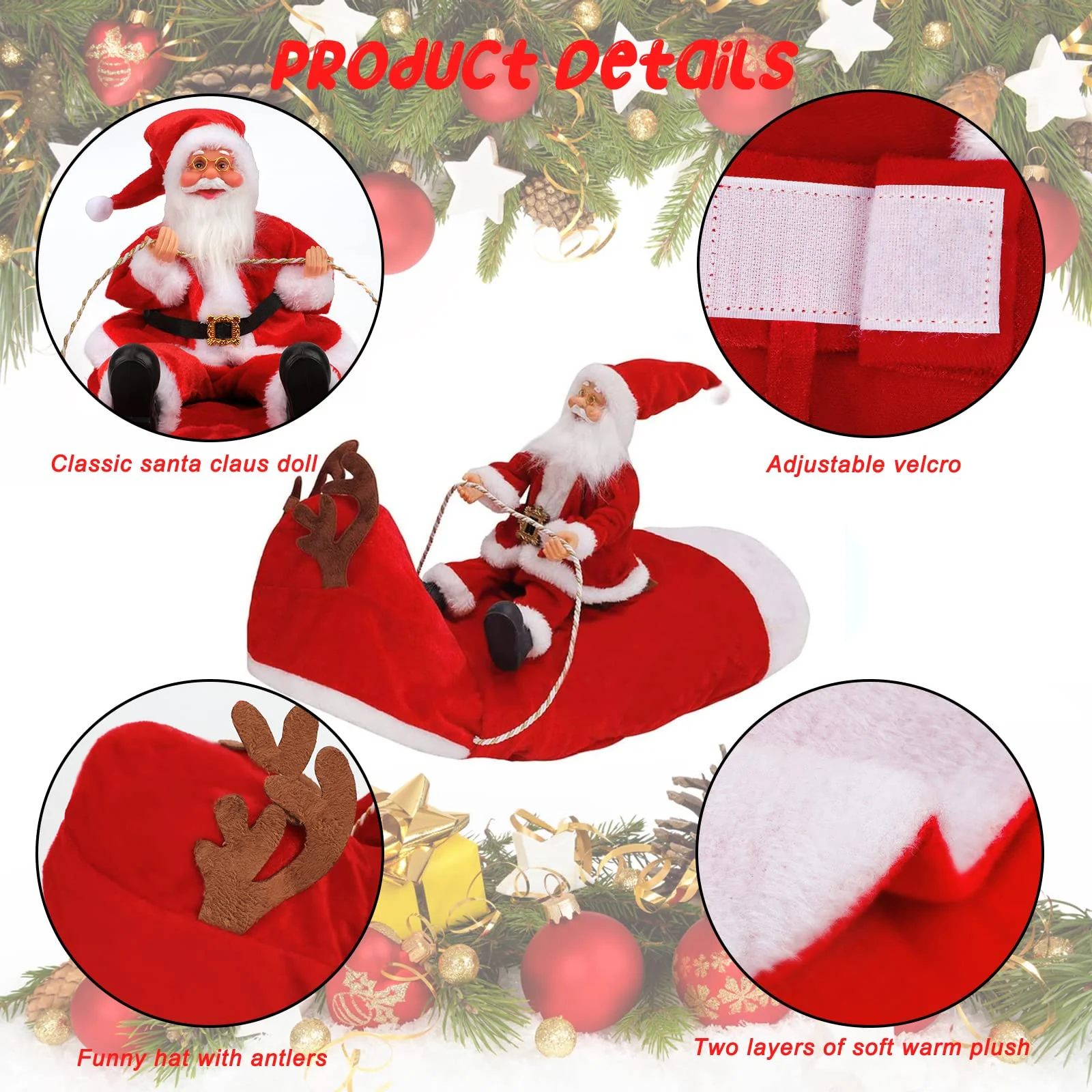 BWOGUE Santa Dog Costume Christmas Pet Clothes Santa Claus Riding Pet Cosplay Costumes Party Dressing up Dogs Cats Outfit for Small Medium Large Dogs Cats - Image 4