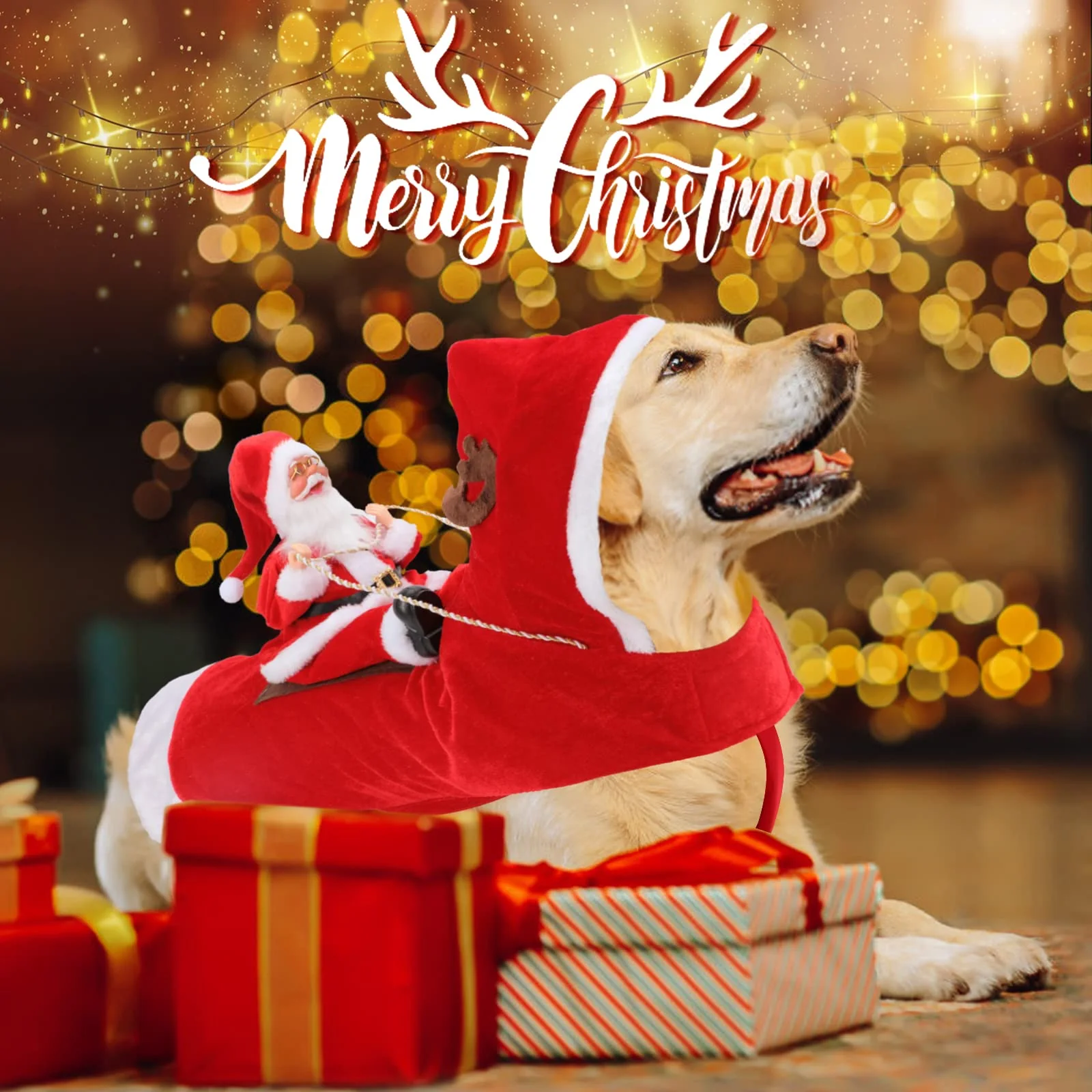 BWOGUE Santa Dog Costume Christmas Pet Clothes Santa Claus Riding Pet Cosplay Costumes Party Dressing up Dogs Cats Outfit for Small Medium Large Dogs Cats - Image 5