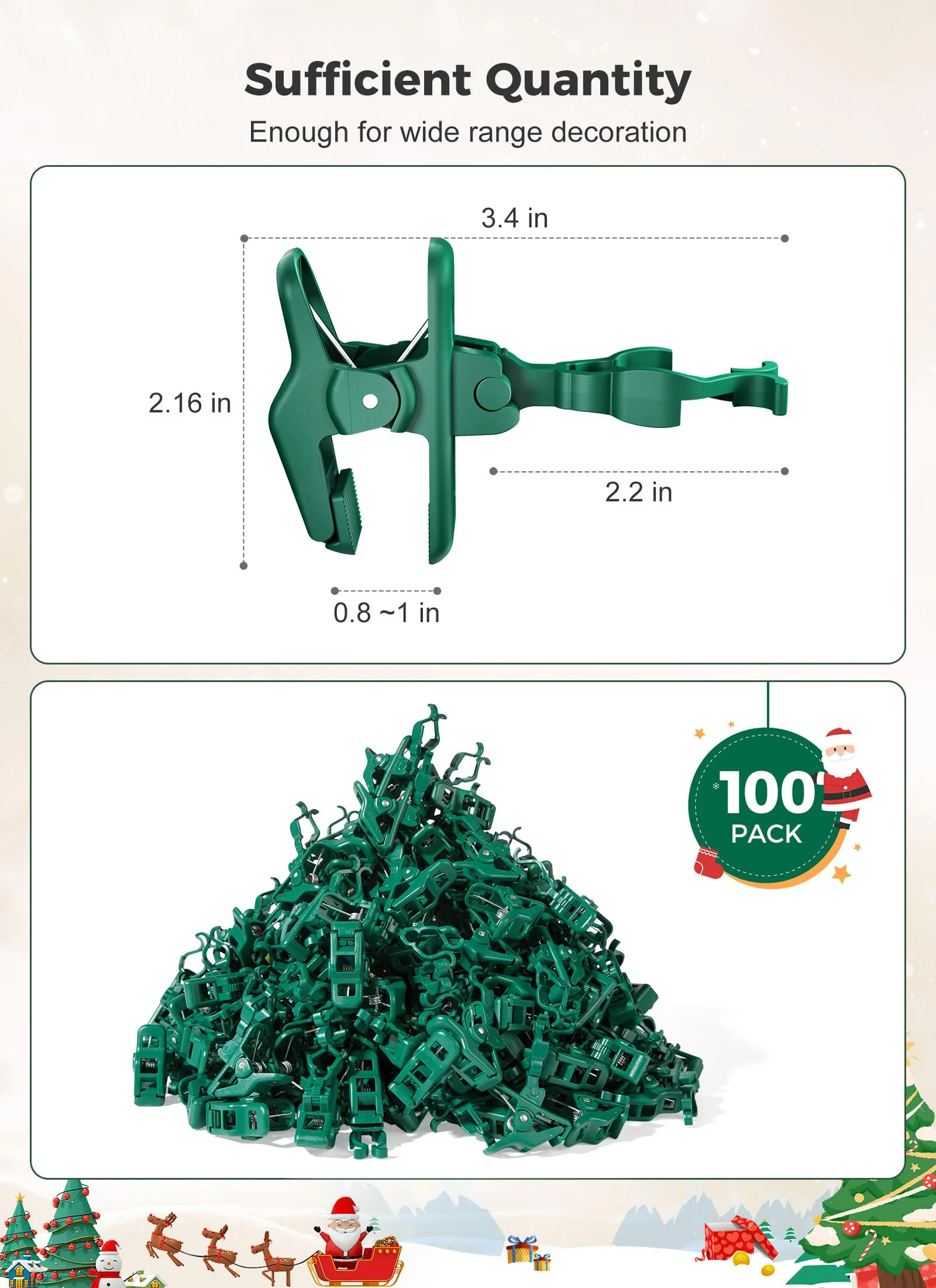 C7 C9 Christmas Lights Spring Clips, 100 Count Holiday Lights Quick Spring Clips, Shatterproof Shingle and Gutter Clips for E12, E17Socket, Rope Lights Roofline Fence Railing Mantel Christmas Trees - Image 8
