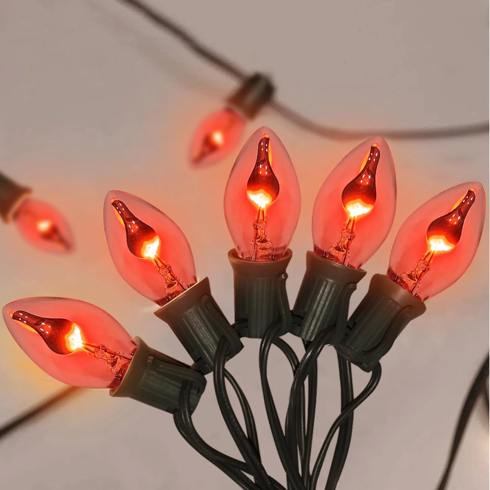 C7 Halloween Flicker Flame String Lights, 25Ft C7 Outdoor Christmas Decorations String Lights with C7 Clear Flicker Flame Bulbs, Hanging Patio Lights for Christmas Halloween Party Garden Porch-Black - Image 2