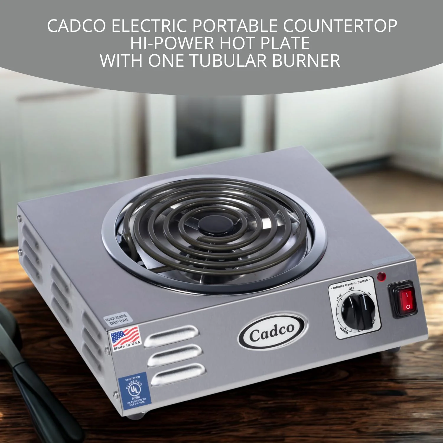 Cadco CSR-3T 14" Electric Portable Countertop Hi-Power Hot Plate w/One Tubular Burner for Restaurant Hotel Food Truck Concession Kiosk, Stainless Steel, 120v - Image 7