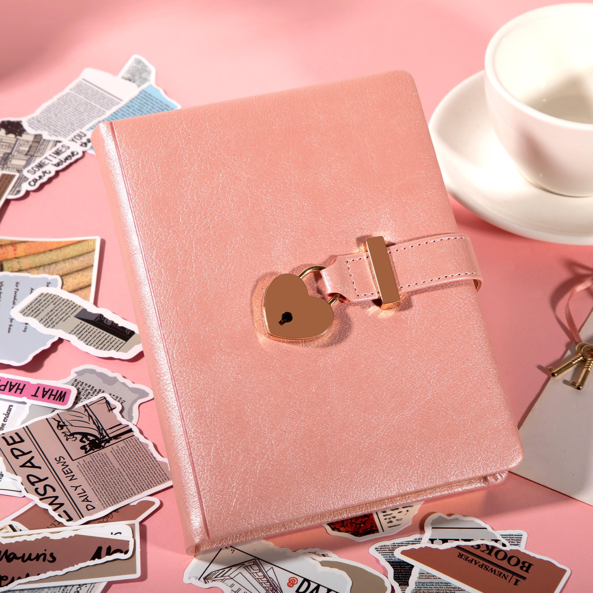CAGIE Diary with Lock for Girls with Pen Heart Shaped Lock Diary with 2 Keys Golden Edge Lock Journal for Girls Women 290 Pages Journal with Lock for Writing, Travel, 5.3 x 7.1 inches, Pure Pink - Image 5
