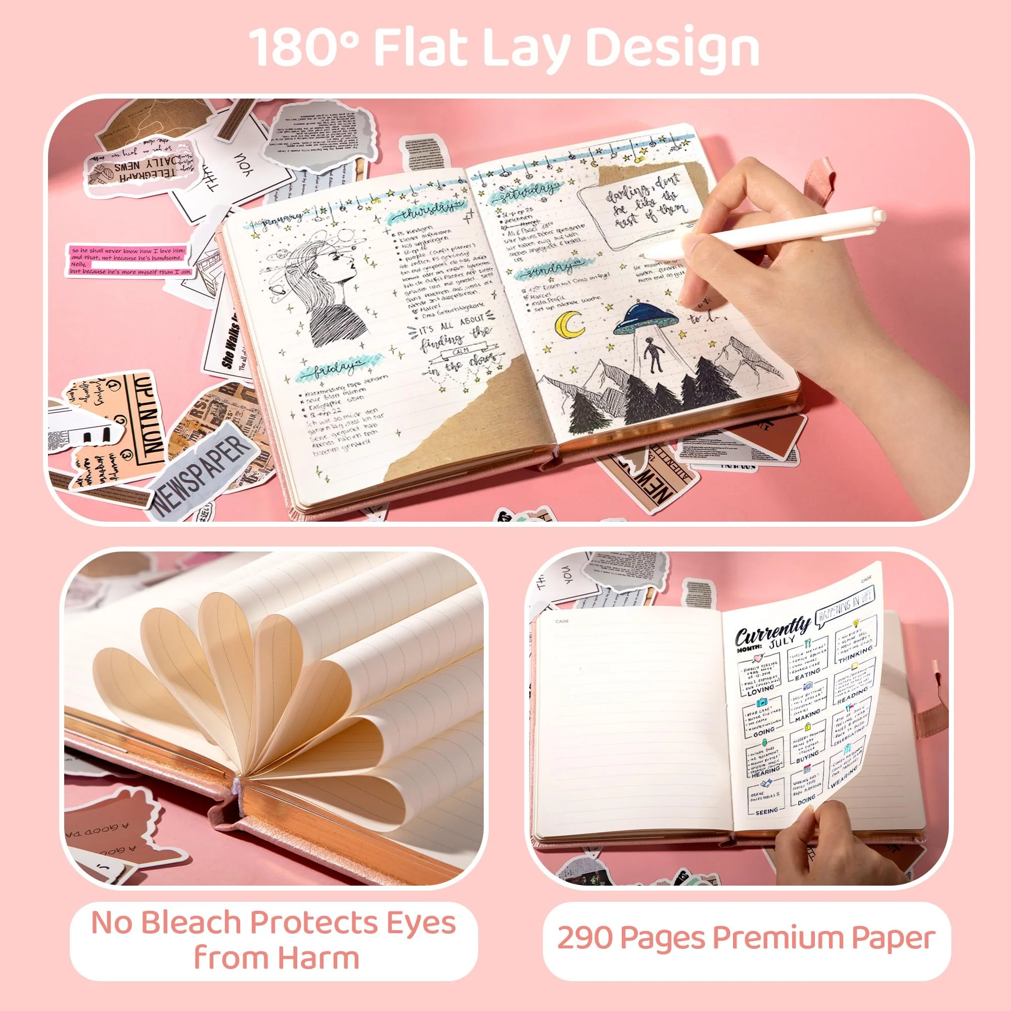 CAGIE Diary with Lock for Girls with Pen Heart Shaped Lock Diary with 2 Keys Golden Edge Lock Journal for Girls Women 290 Pages Journal with Lock for Writing, Travel, 5.3 x 7.1 inches, Pure Pink - Image 7