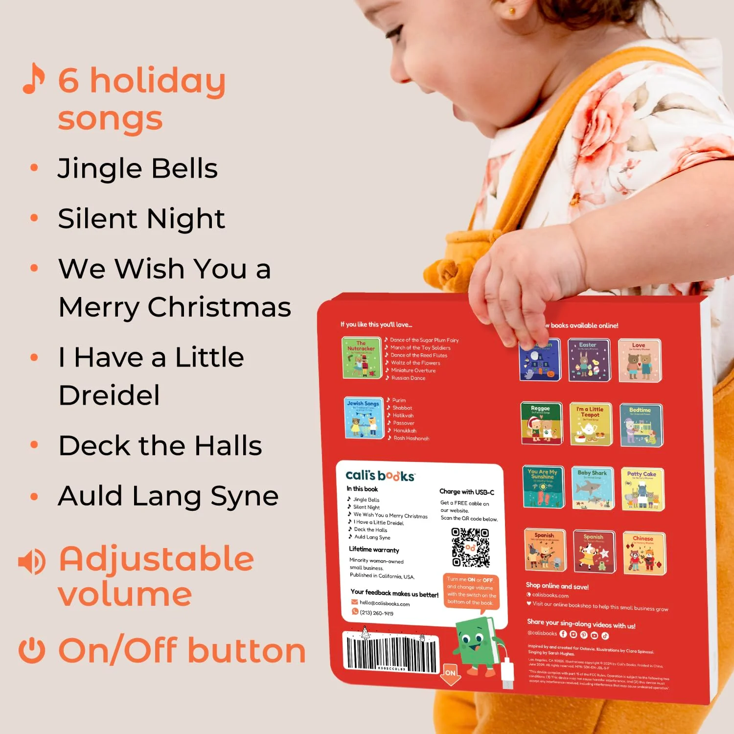 Cali's Books Jingle Bells USB-C Rechargeable Christmas Musical Book - Toddler Interactive Christmas Books for Kids and Babies - Sound Books for Toddlers 1-3 - Baby - Image 3