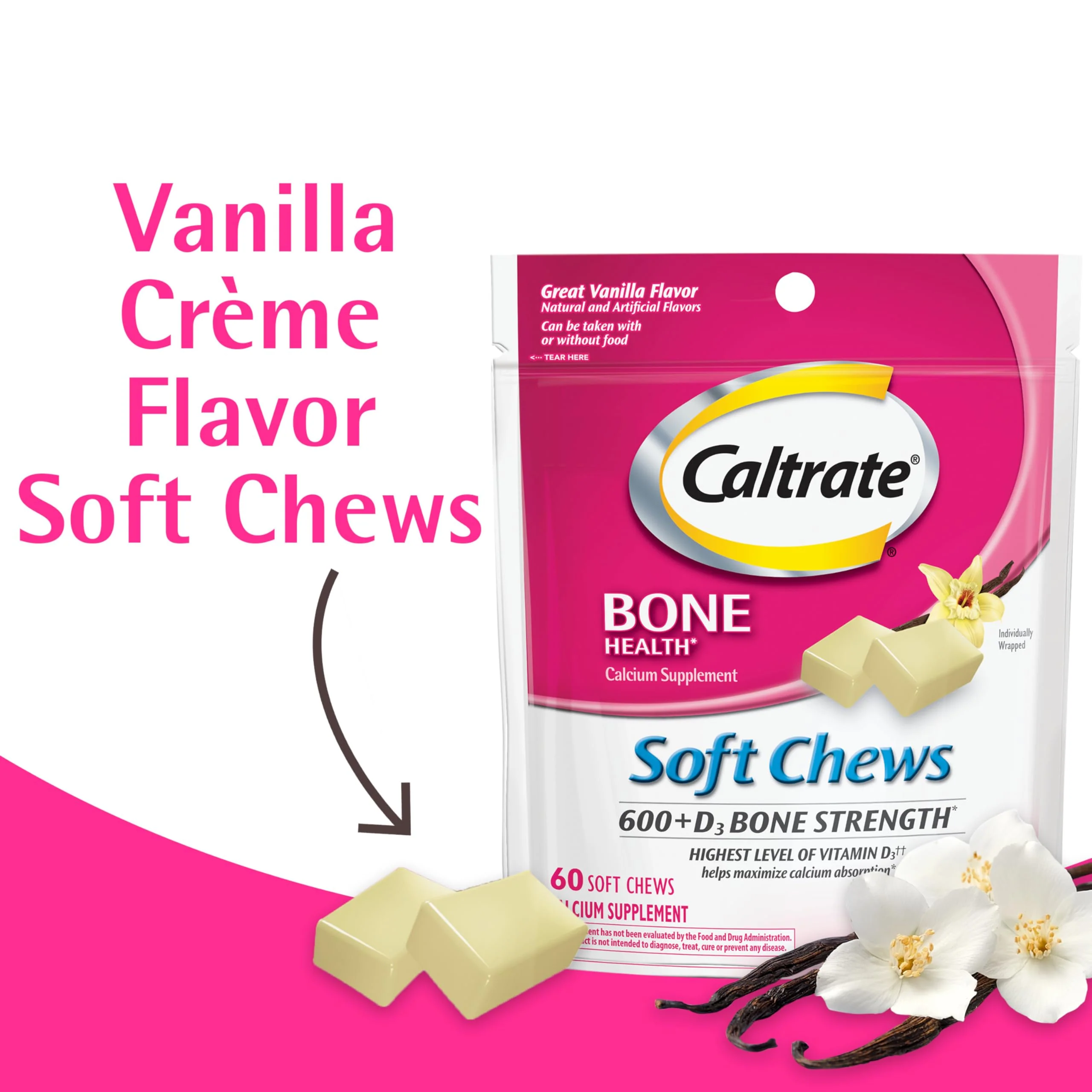 Caltrate Soft Chews 600 Plus D3 Calcium Vitamin D Supplement, Vanilla Creme - 60 Count - Image 12