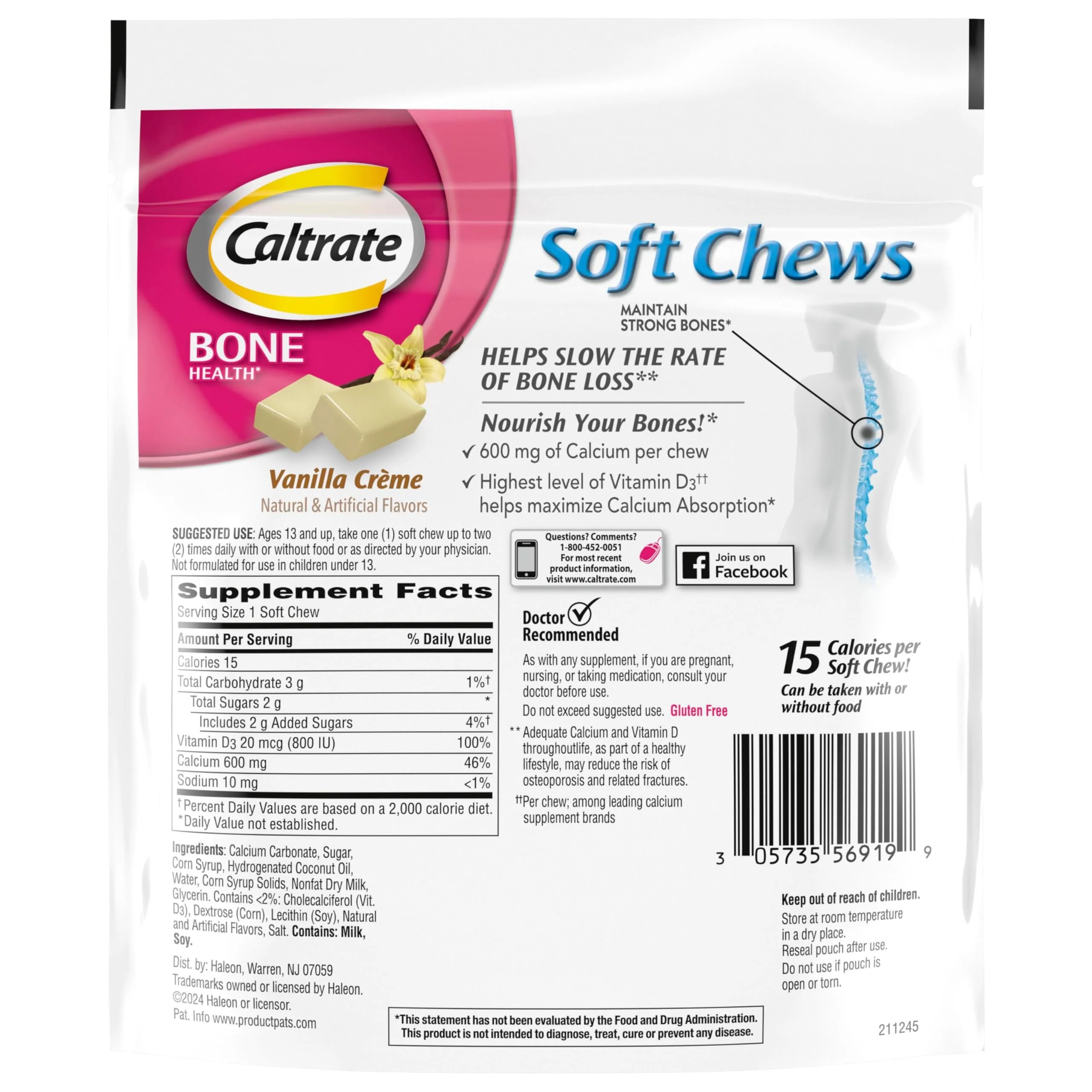 Caltrate Soft Chews 600 Plus D3 Calcium Vitamin D Supplement, Vanilla Creme - 60 Count - Image 3