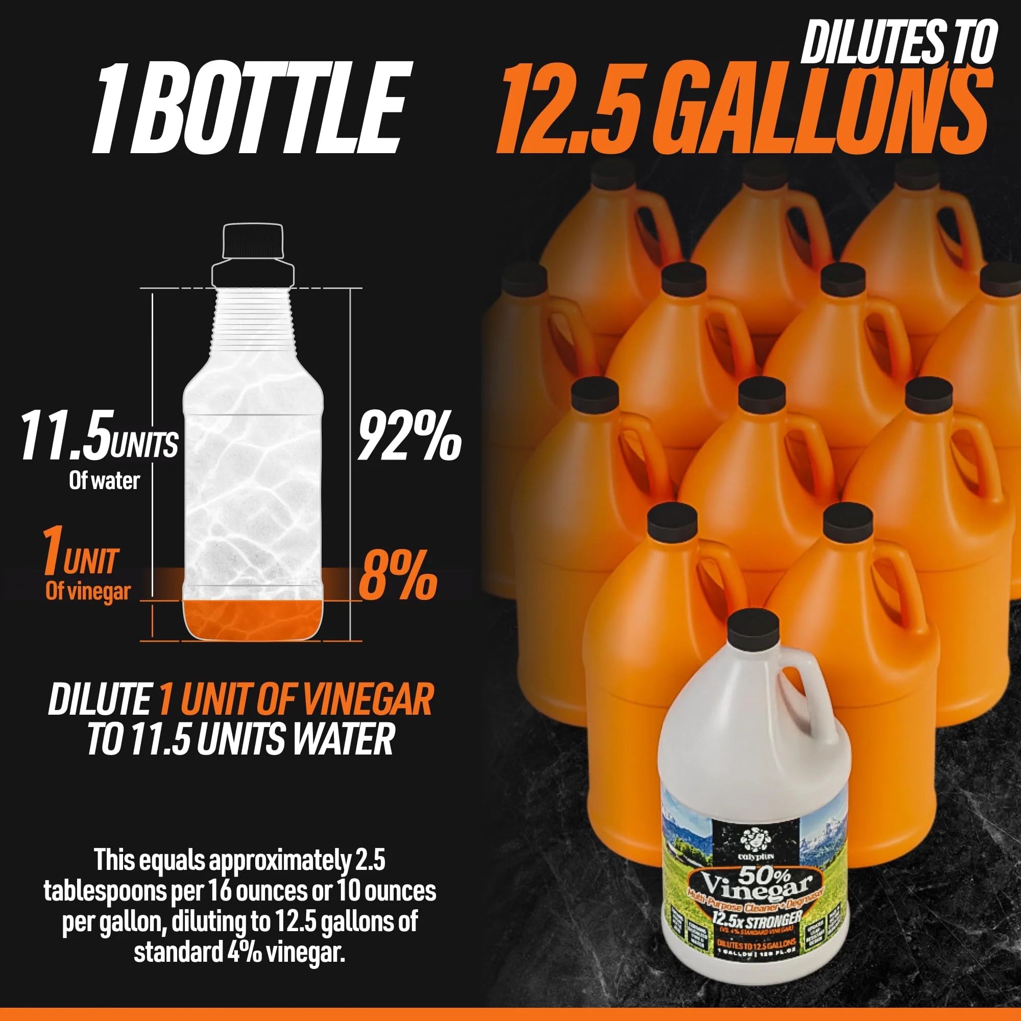 Calyptus 50% Pure Concentrated Vinegar | Maximum-Performance (12.5X) Power | Technical Grade | Dilutes Easily to 5% Acidity (1.5 Cups per Gallon) | Home and Outdoor Cleaning Concentrate | 2 Gallon - Image 3