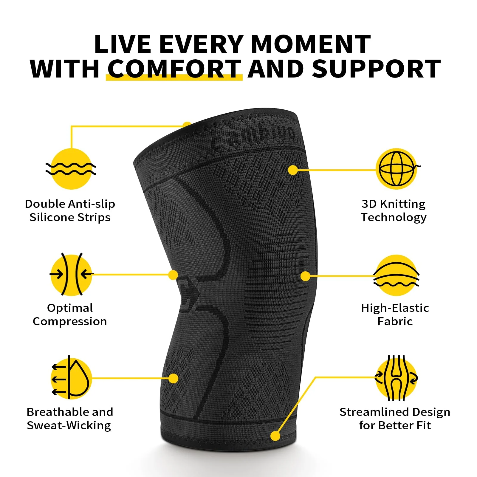 CAMBIVO Knee Brace Support(2 Pack), Knee Compression Sleeve for Running, Hiking, Basketball, Arthritis, ACL, Meniscus Tear, Knee Pain Relief and Injury Recovery (Upgrade-Black,XXX-Large) - Image 5