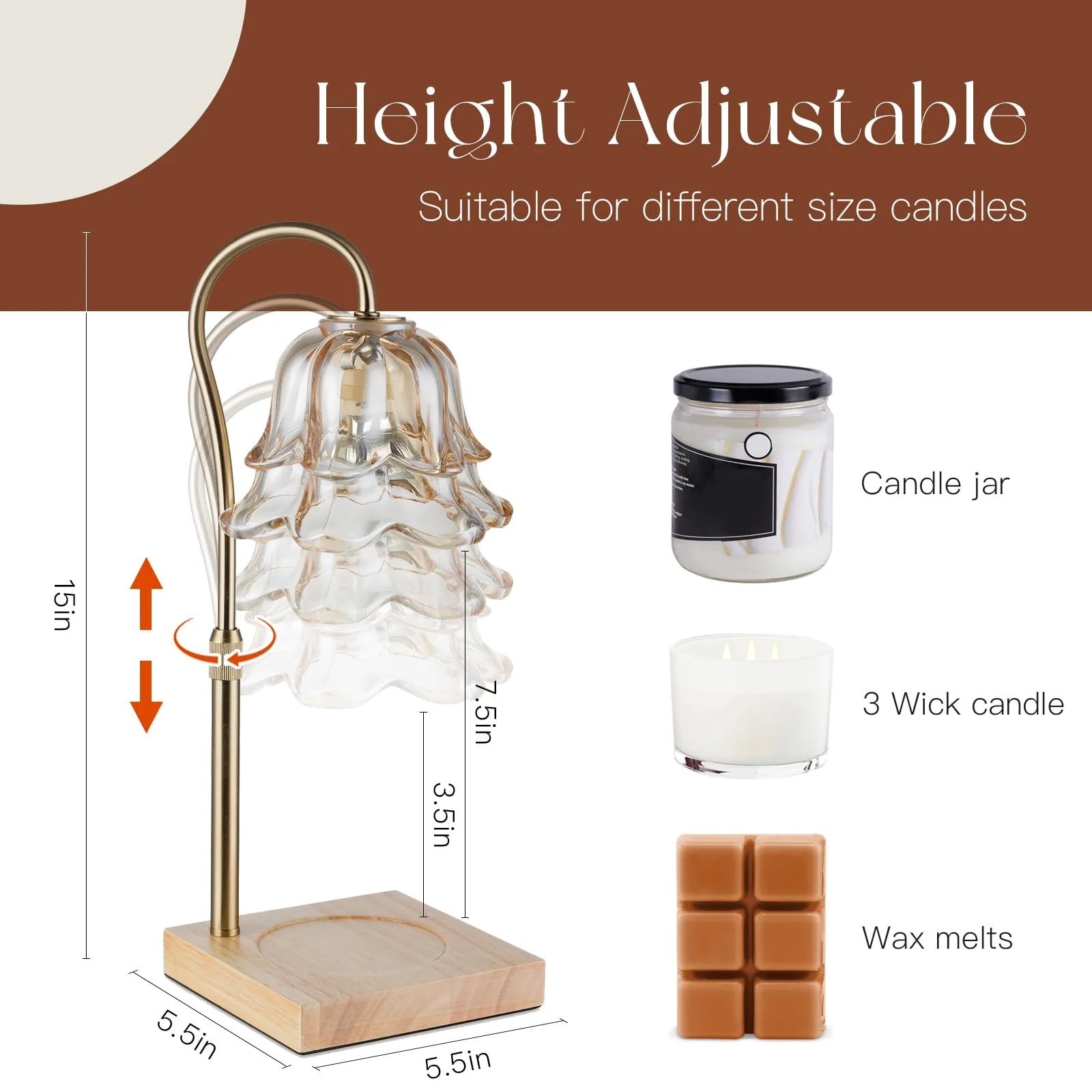 Candeldo Candle Warmer Lamp with Timer: Flower Gold Candle Lamps Height Adjustable Wax Melt Home Decor House Warming Christmas Gift Mom Gift for Women - Image 6