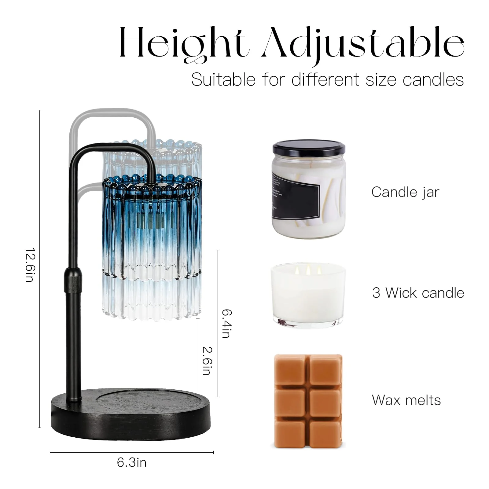 Candeldo Candle Warmer Lamp with Timer: Navy Blue Candle Warming Lamp with 2 Bulbs Height Adjustable Wax Melt Dimmable Bedroom Decor Christmas Gift for Women - Image 7
