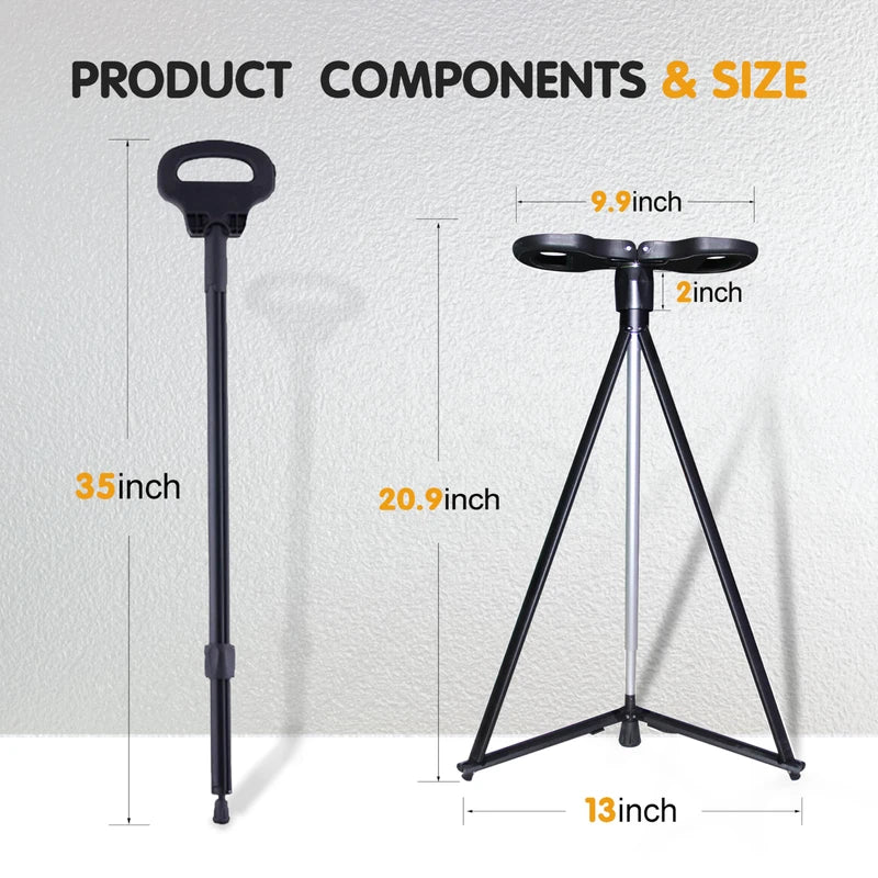 Cane with Seat 2-in-1 Portable Walking Stick with Seat for Men & Women Folding Lightweight Sturdy Tripod Cane Foldable Stool Mobility Aid Crutch Chair with Travel Bag for Elderly, Seniors & Handicap - Image 3