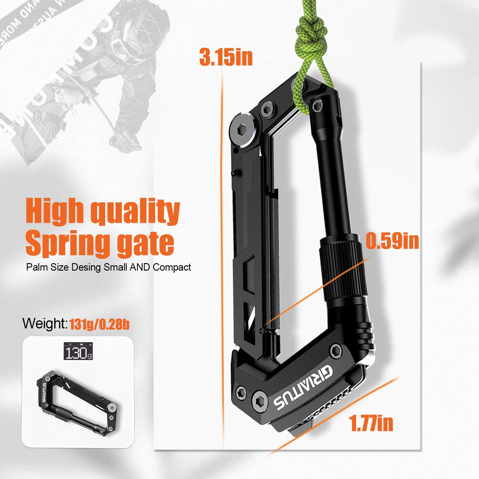 Carabiner Multitool 8-in-1 EDC Carabiners Pocket Knife, Serrated Knife, Rope Cutter, Screwdriver, Can Bottle Opener, Ruler, Survival Gear for Camping Climbing, Christmas Gifts for Men Women (Black) - Image 8