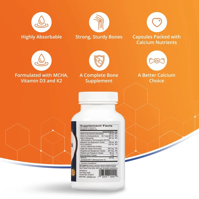 Cardiotabs Bone Essentials with MCHA & Collagen Calcium Supplement w/Calcium ... - Image 3