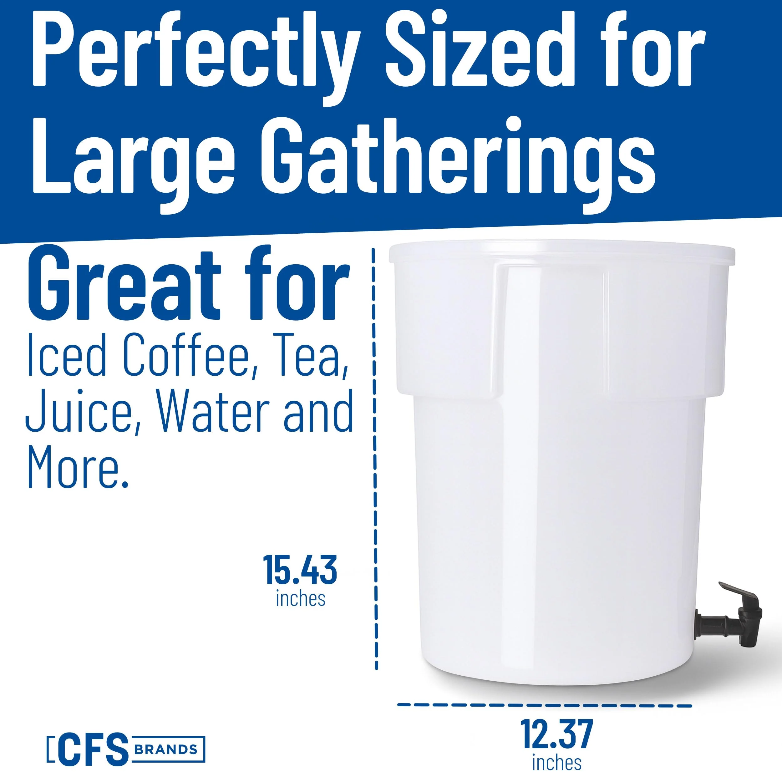 Carlisle FoodService Products Round Beverage Dispenser Drink Dispenser with Spigot for Catering, Plastic, 5 Gallons, White - Image 4