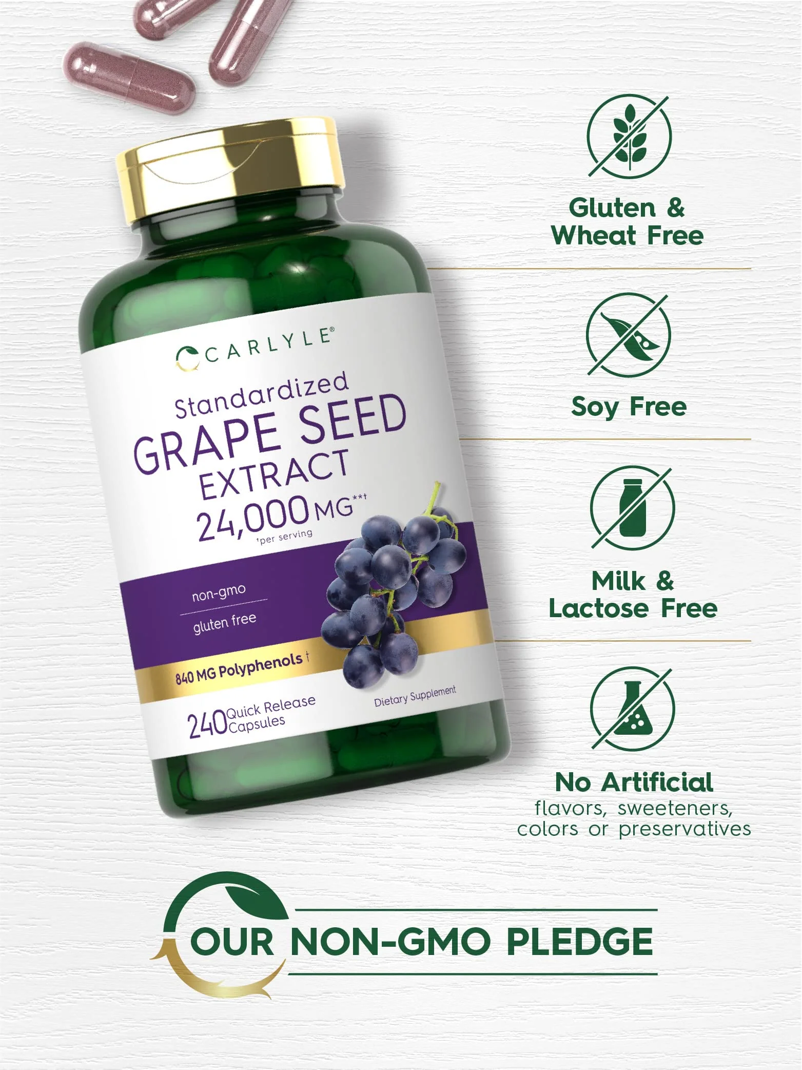 Carlyle Grape Seed Extract | 240 Capsules | Maximum Strength Standardized Extract | Non-GMO, Gluten Free - Image 5