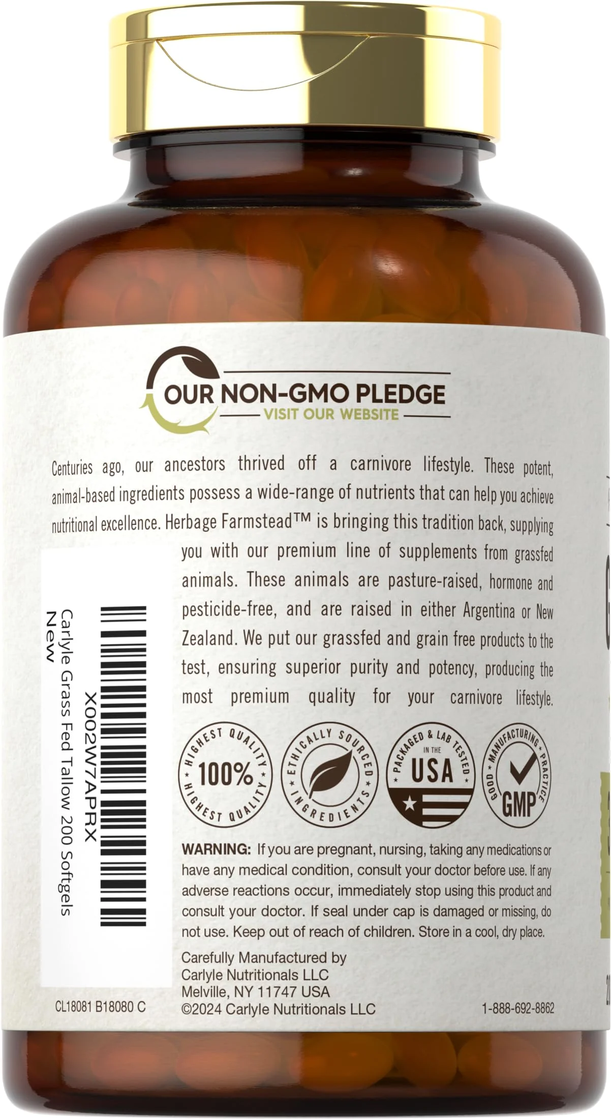 Carlyle Grass Fed Beef Tallow 3120mg | 200 Softgel Capsules | Pasture Raised Bovine Supplement | Non-GMO, Gluten Free | by Herbage Farmstead - Image 7