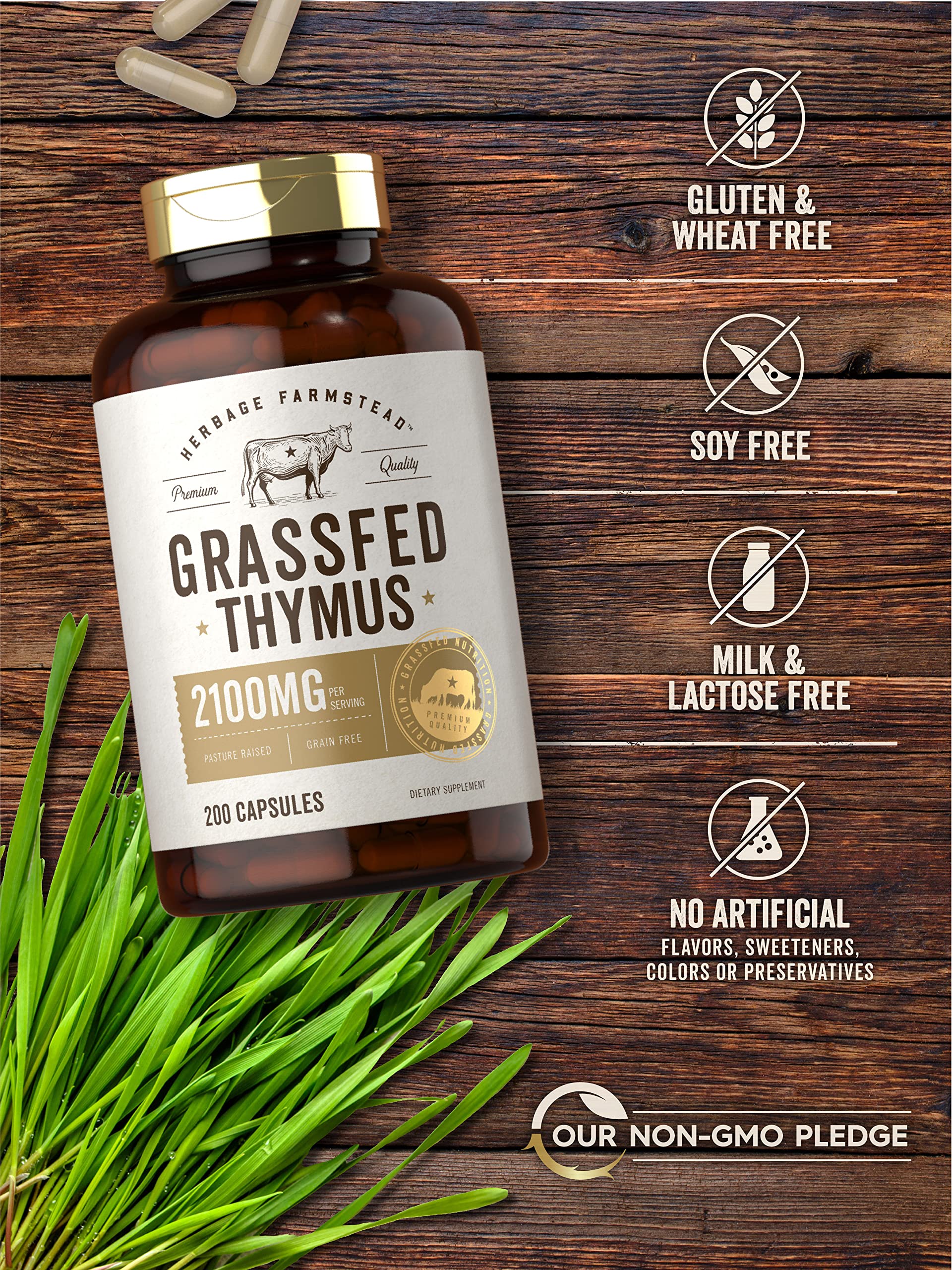 Carlyle Grass Fed Beef Thymus Bovine Supplement | 2100mg | 200 Capsules | Pasture Raised, Non-GMO, Gluten Free | by Herbage Farmstead - Image 5
