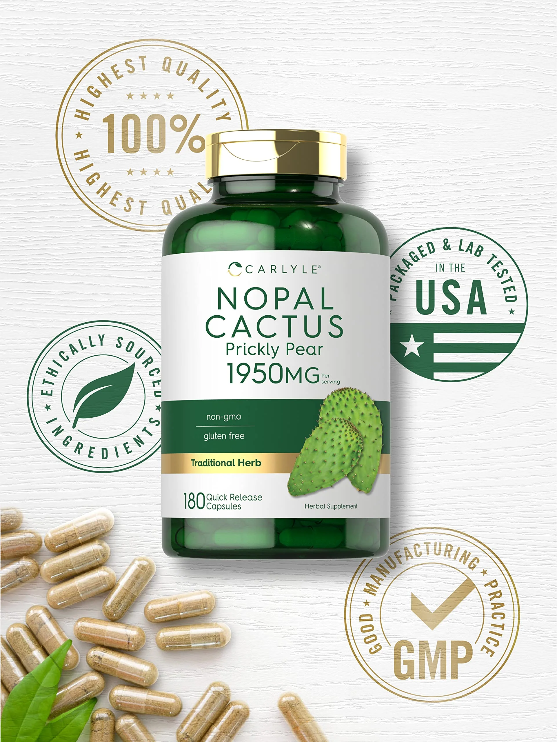Carlyle Prickly Pear 1950 mg | 180 Capsules | Nopal Cactus Supplement | Non-GMO, Gluten Free - Image 4