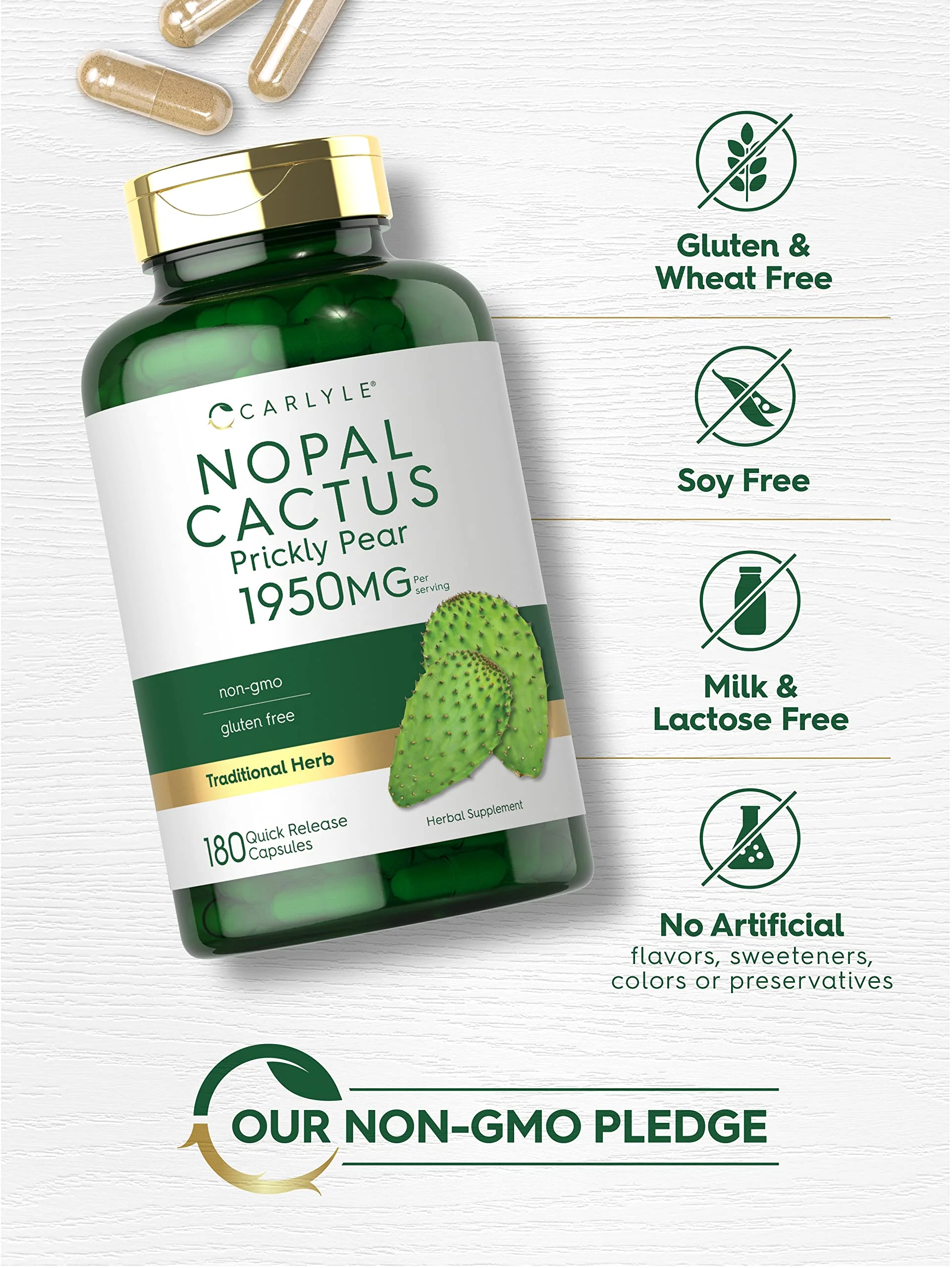 Carlyle Prickly Pear 1950 mg | 180 Capsules | Nopal Cactus Supplement | Non-GMO, Gluten Free - Image 5