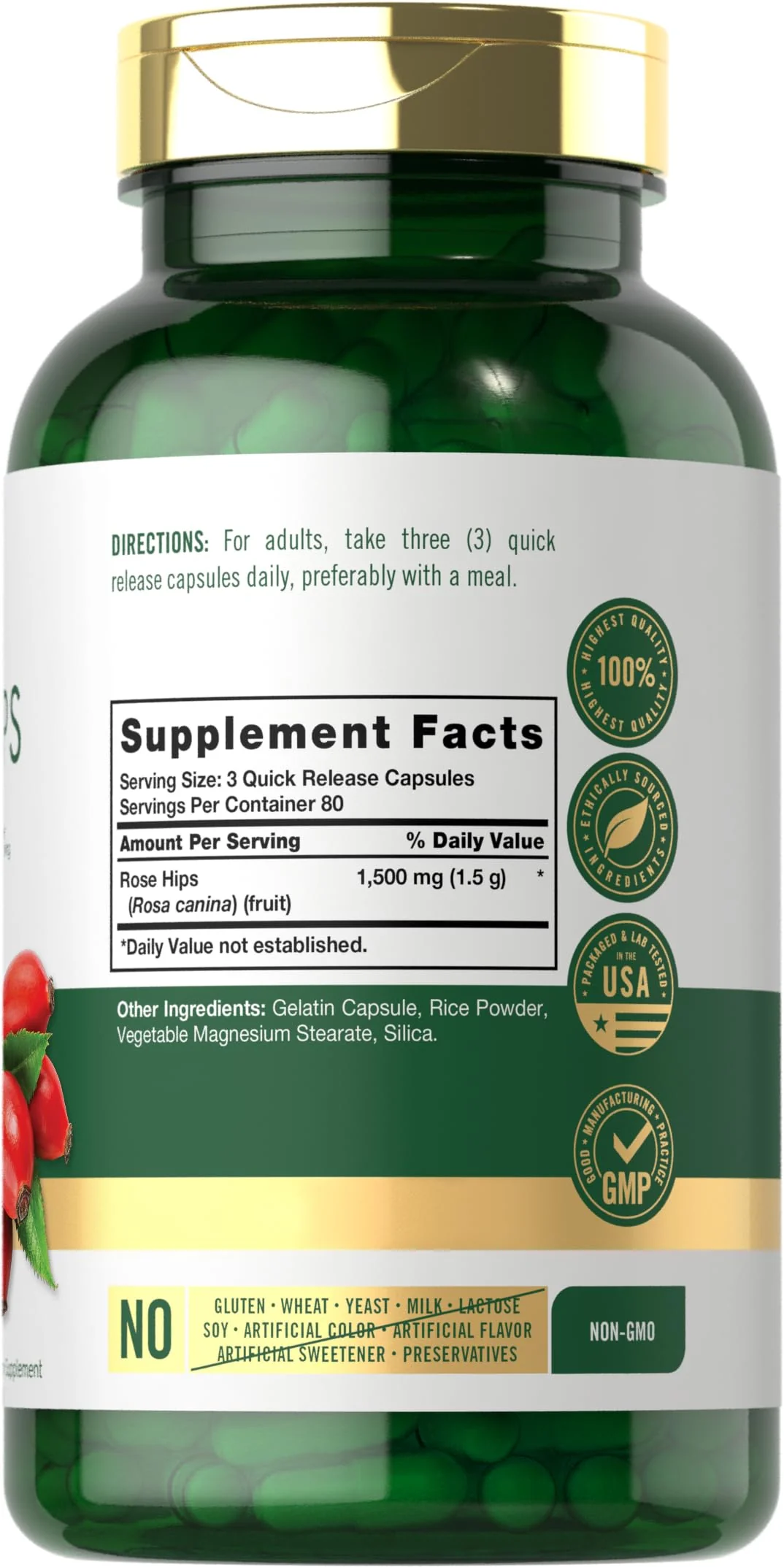 Carlyle Rose HIPS | 1500mg | 240 Quick Release Capsules | Non-GMO and Gluten Free Herbal Supplement - Image 7