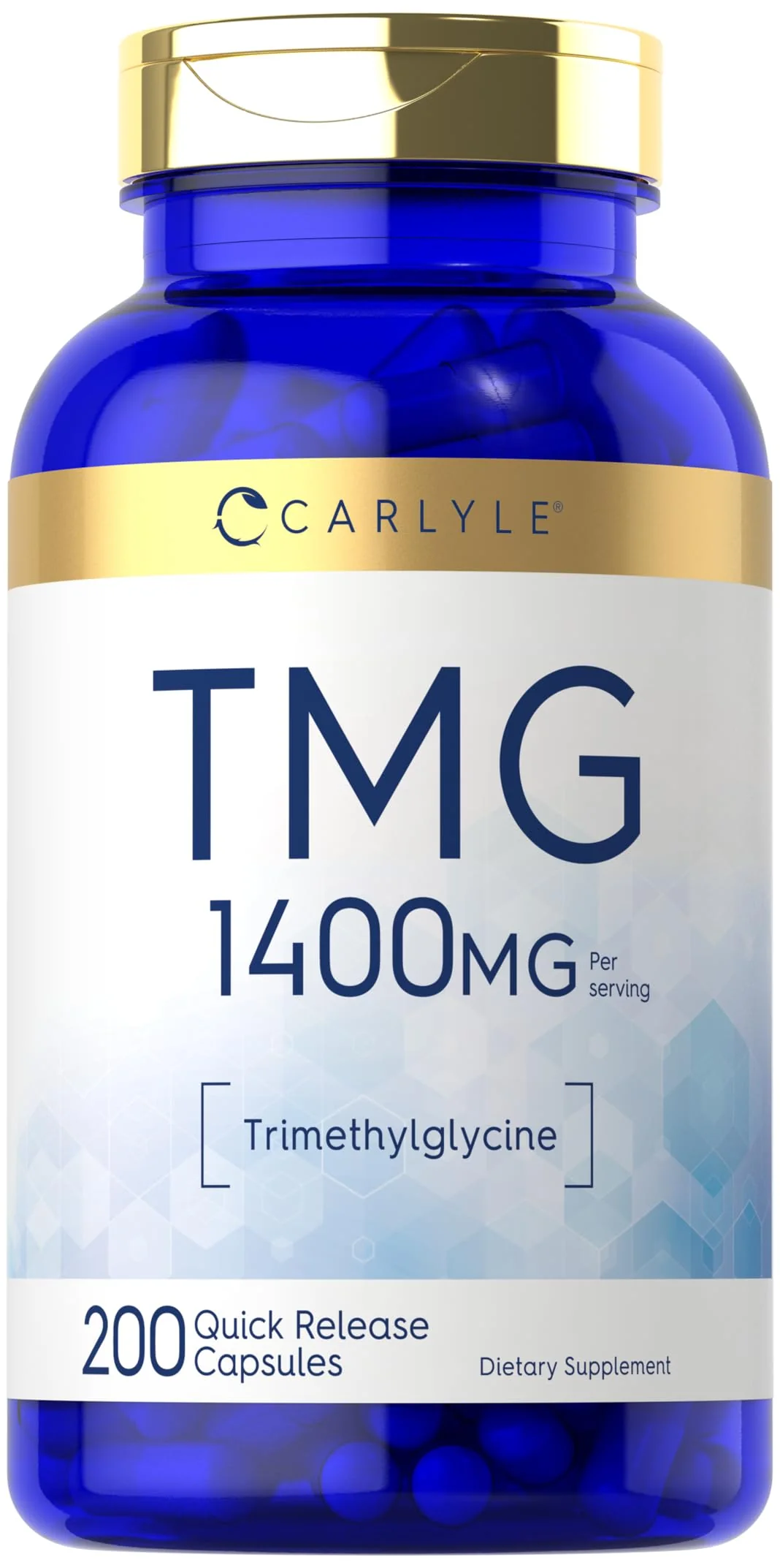 Carlyle TMG 1400mg | 200 Trimethylglycine Quick Release Capsules | Non-GMO & Gluten Free Supplement