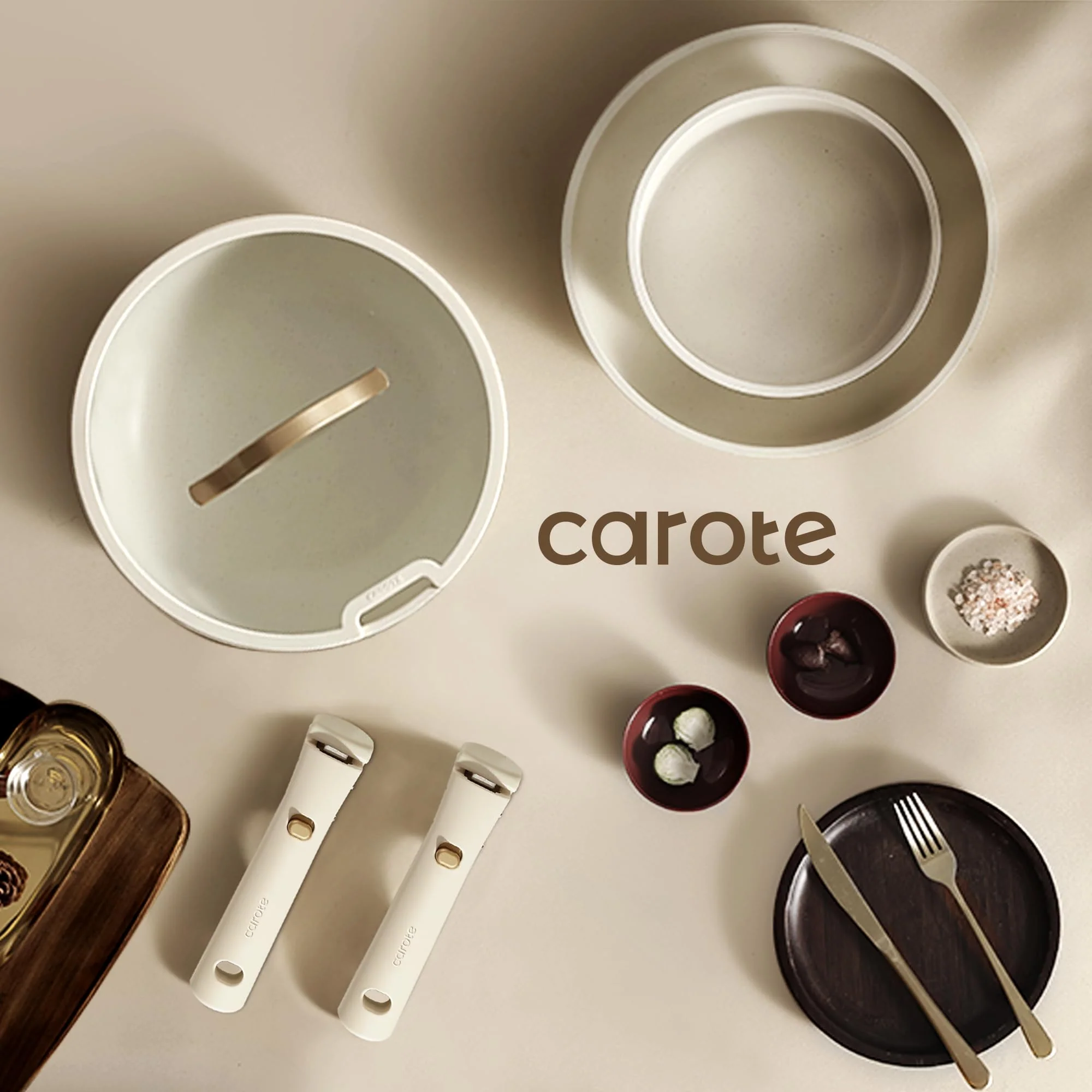 CAROTE 19pcs Pots and Pans Set Non Stick, Cookware Set with Detachable Handle, Kitchen Cookware Sets with Removable Handle, RV Cookware Set, Oven Safe, Cream White - Image 3